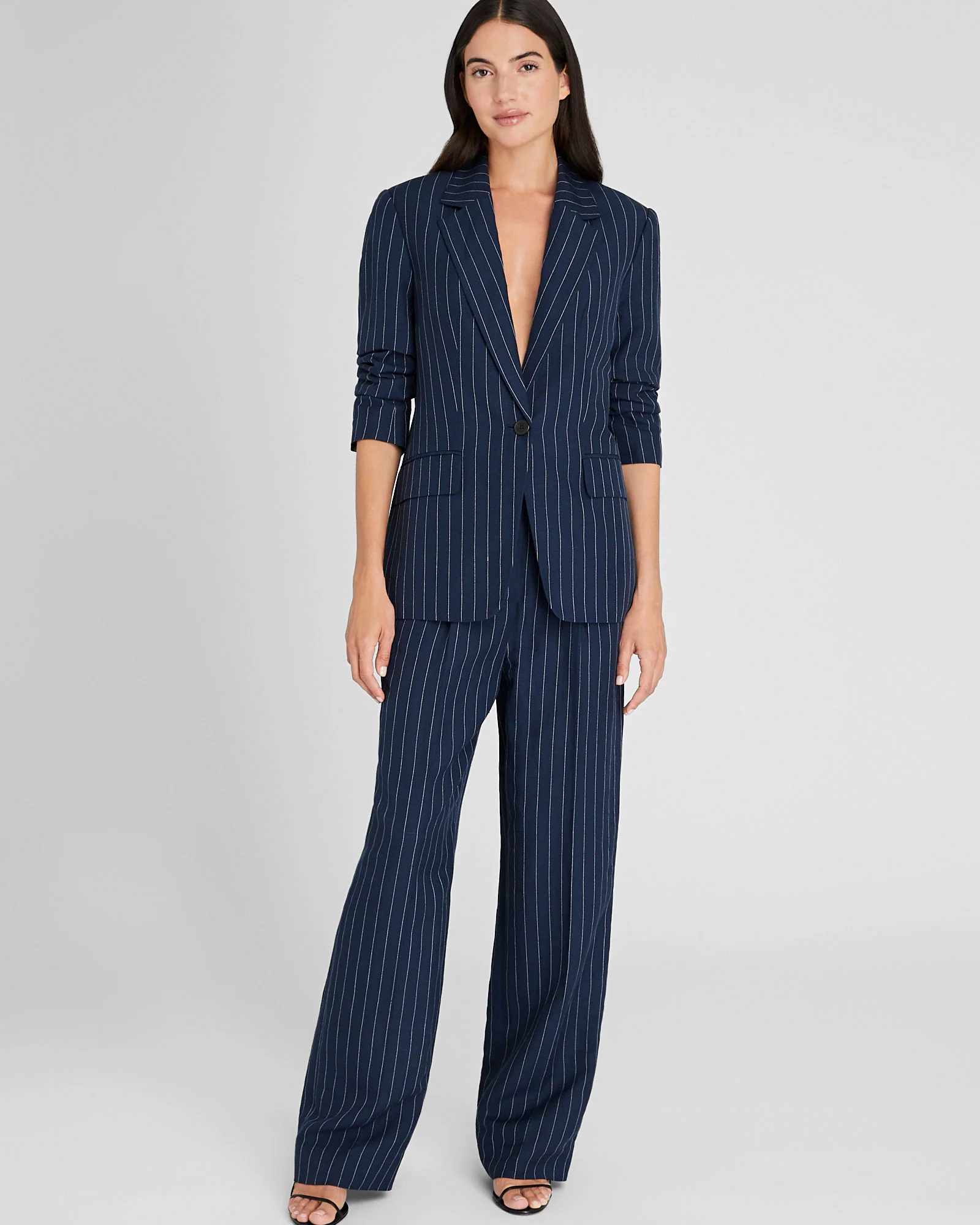 Pinstripe Single-Breasted Linen-Blend Blazer