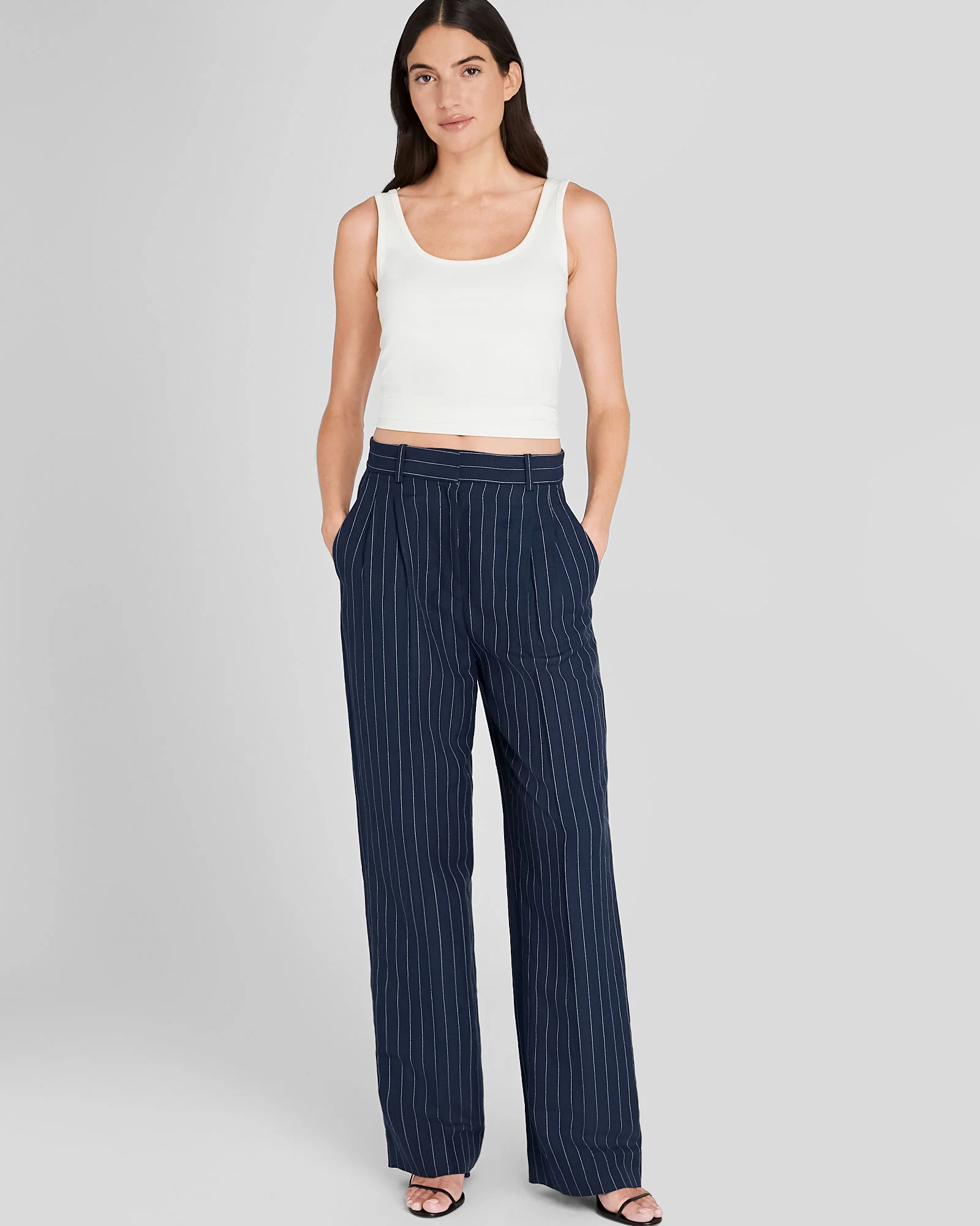 Pinstripe Pleated Linen Blend Trouser