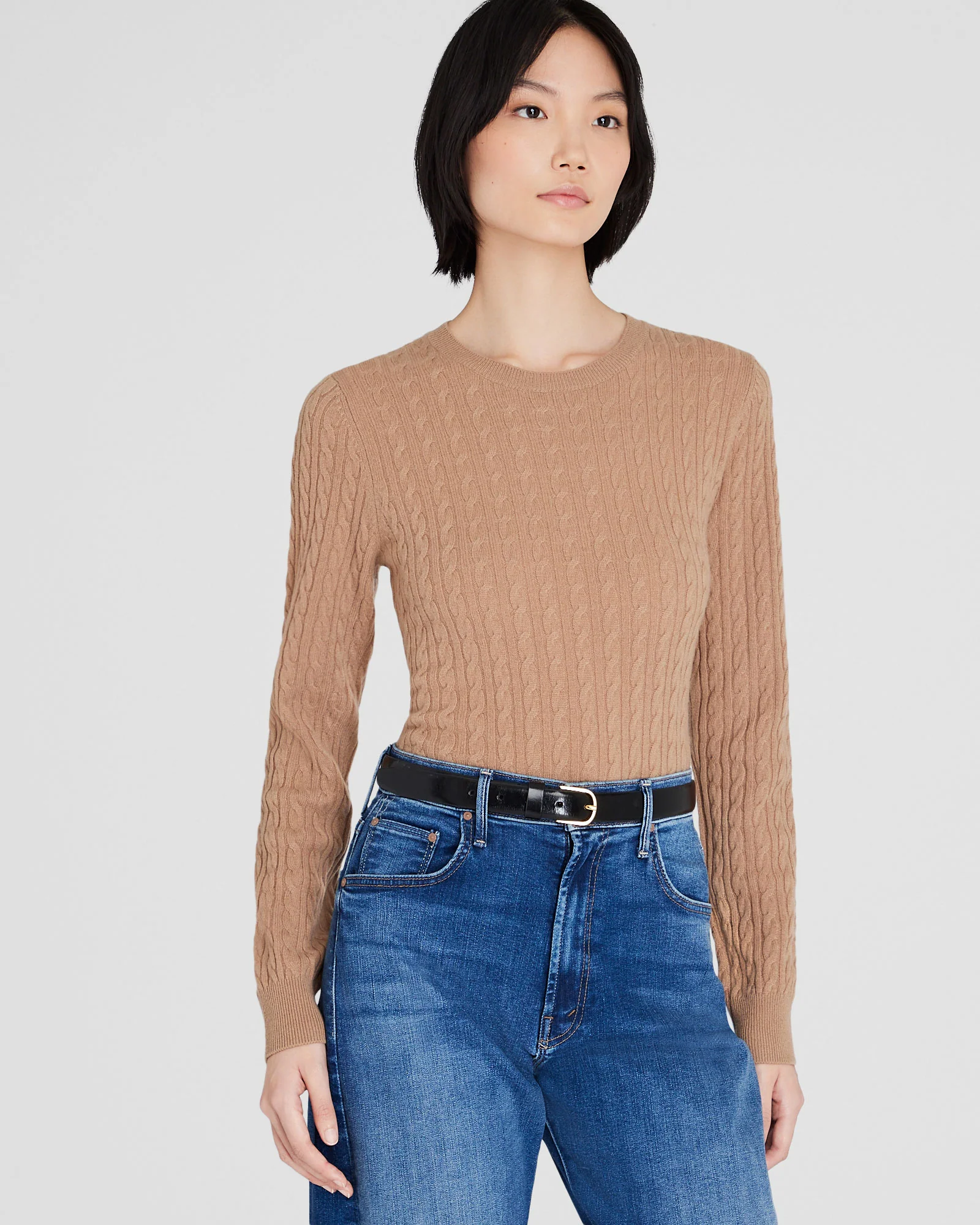 Cashmere Mini-Cable Long-Sleeve Crewneck