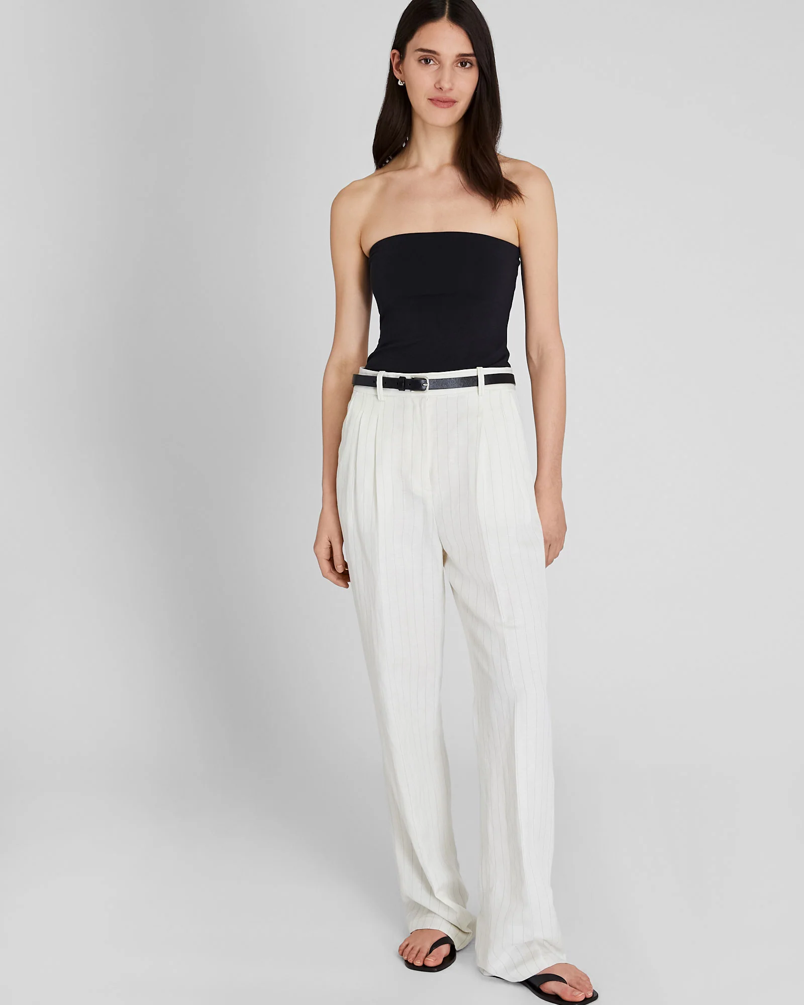 Pinstripe Pleated Linen Blend Trouser