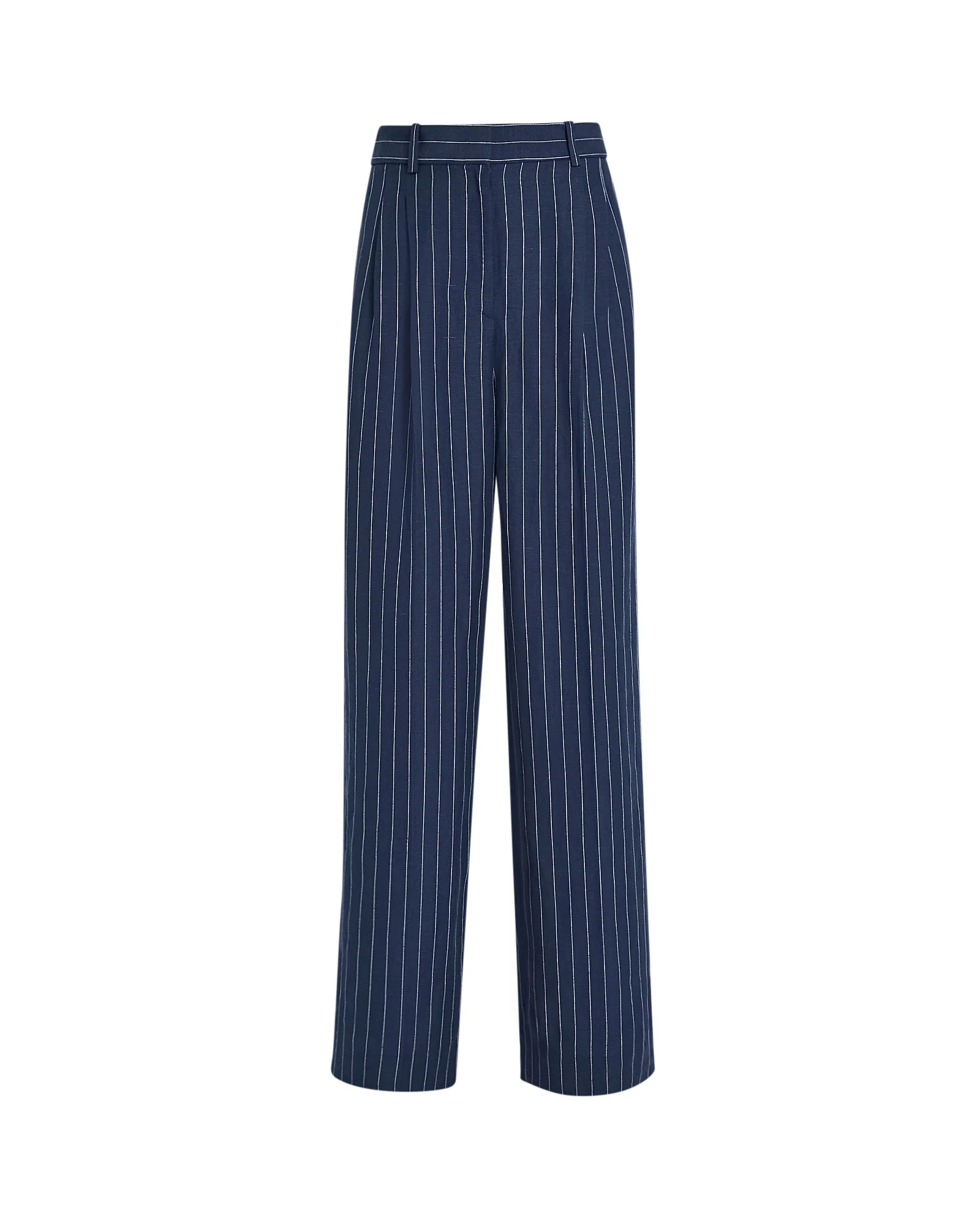 Pinstripe Pleated Linen Blend Trouser