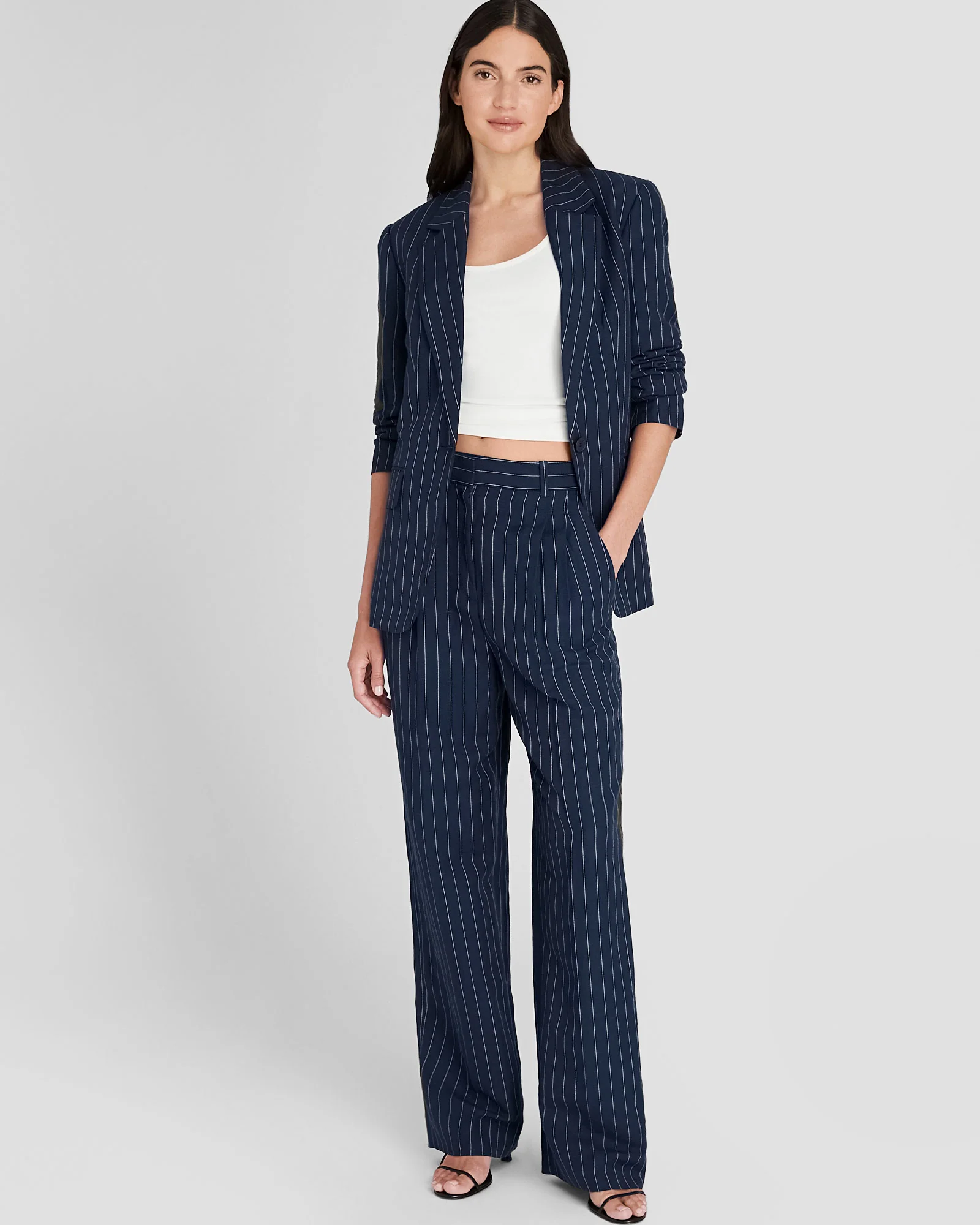 Pinstripe Pleated Linen Blend Trouser