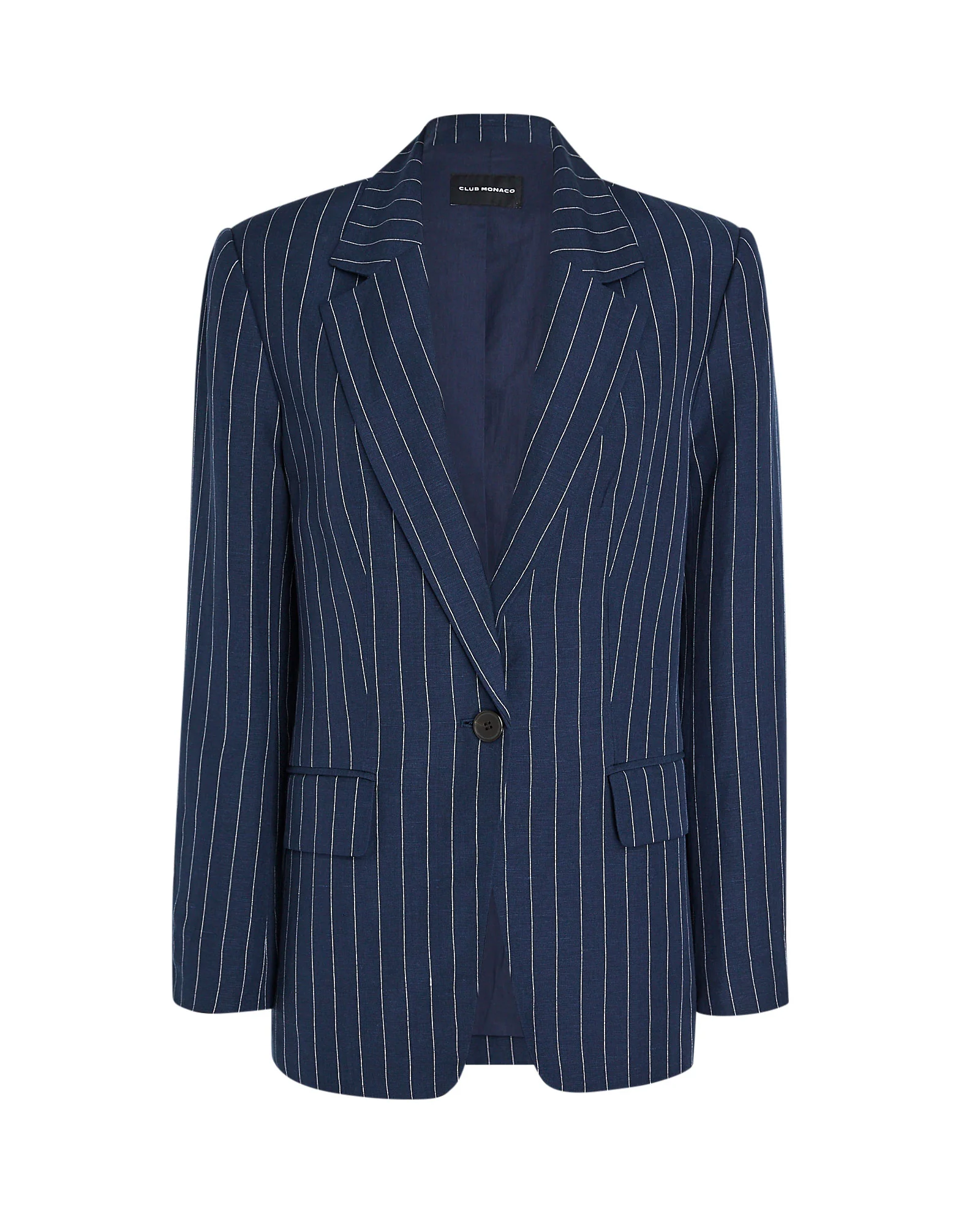 Pinstripe Single-Breasted Linen-Blend Blazer