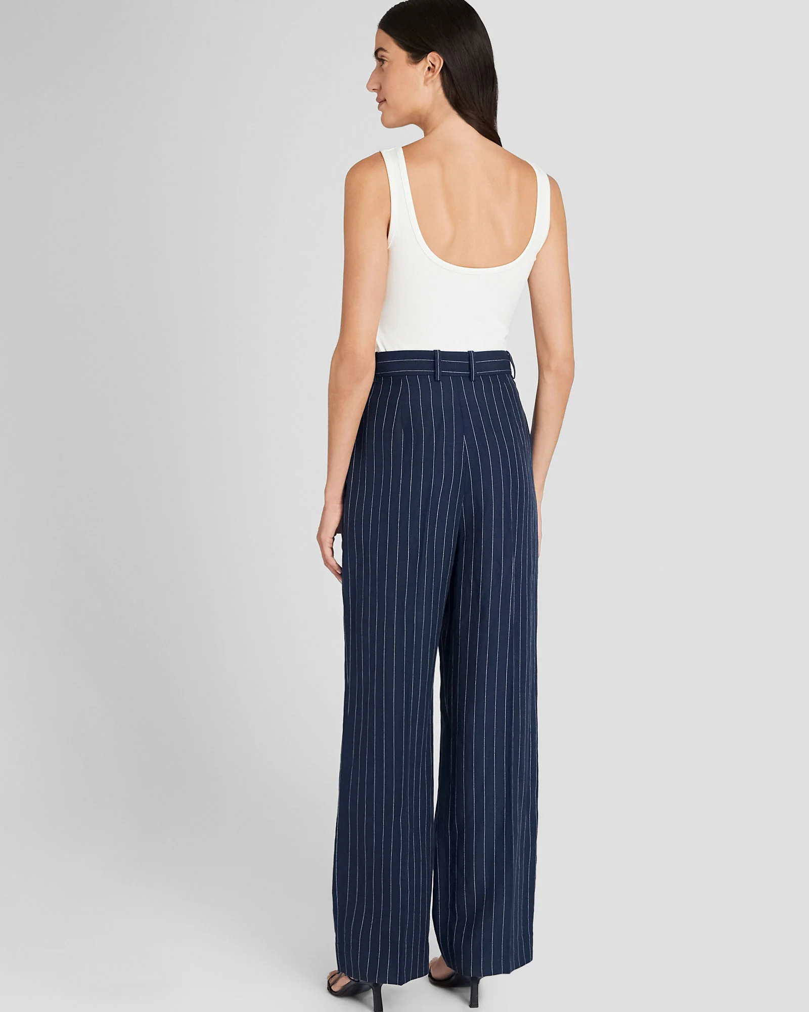 Pinstripe Pleated Linen Blend Trouser