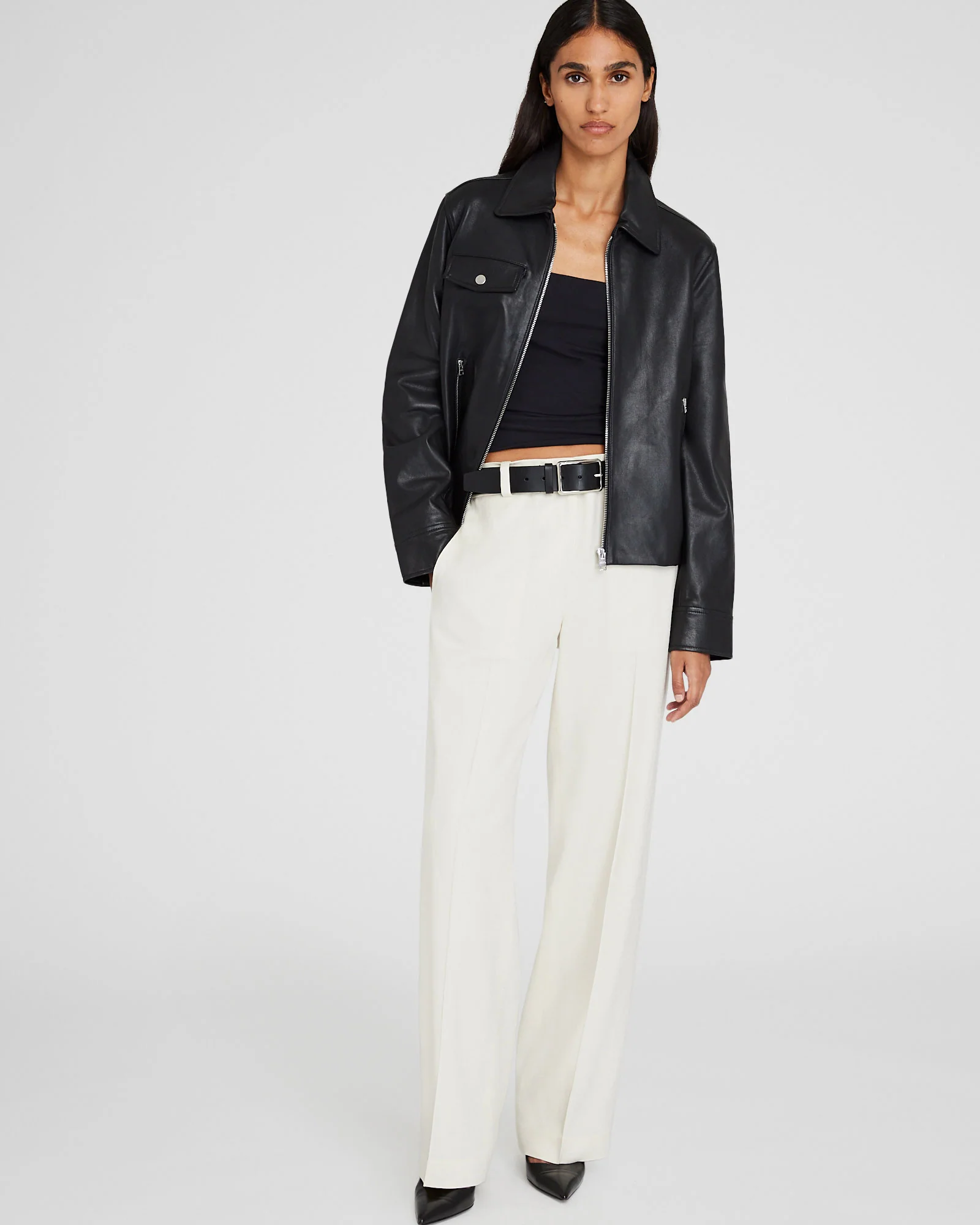 Zip-Front Leather Jacket