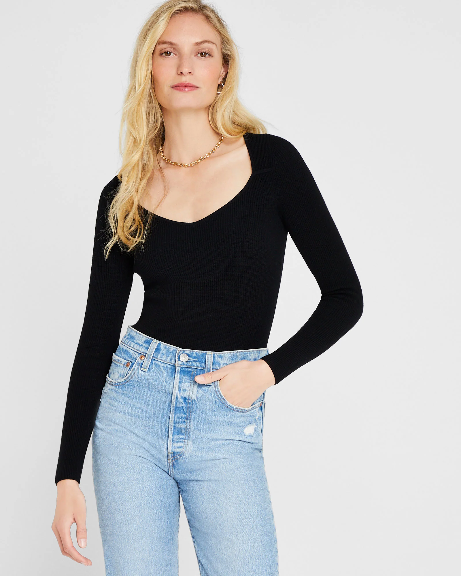 Shrug Neck Rib Sweater