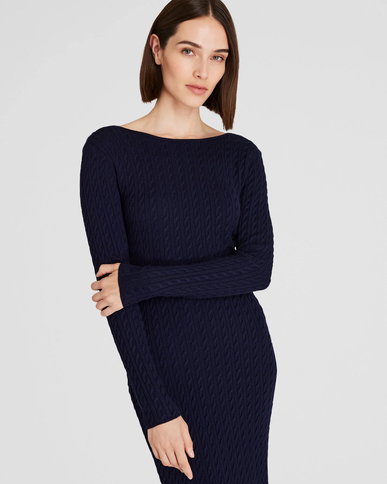 Open Back Cable-Knit Midi Dress