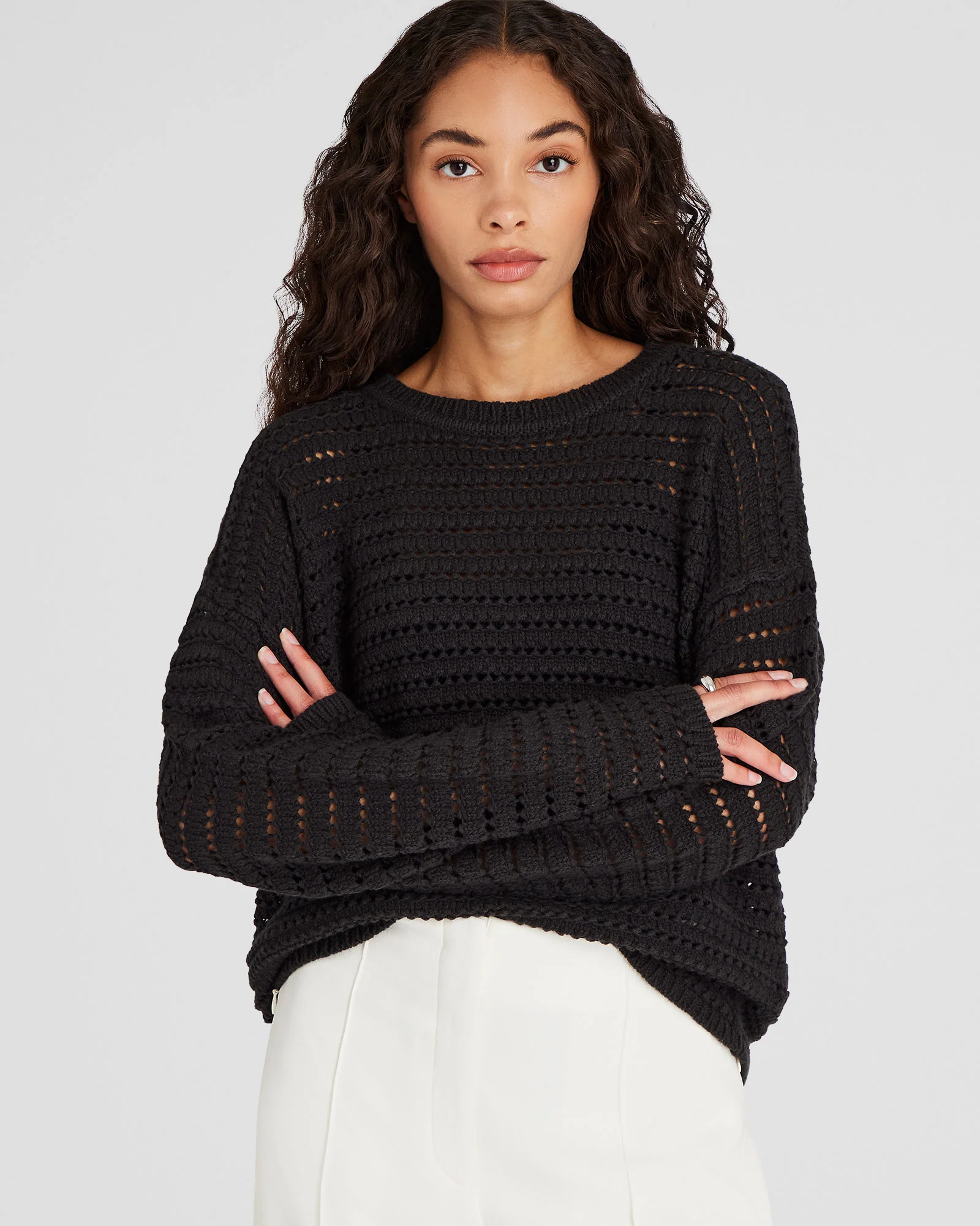 Mixed-Yarn Open-Stitch Sweater