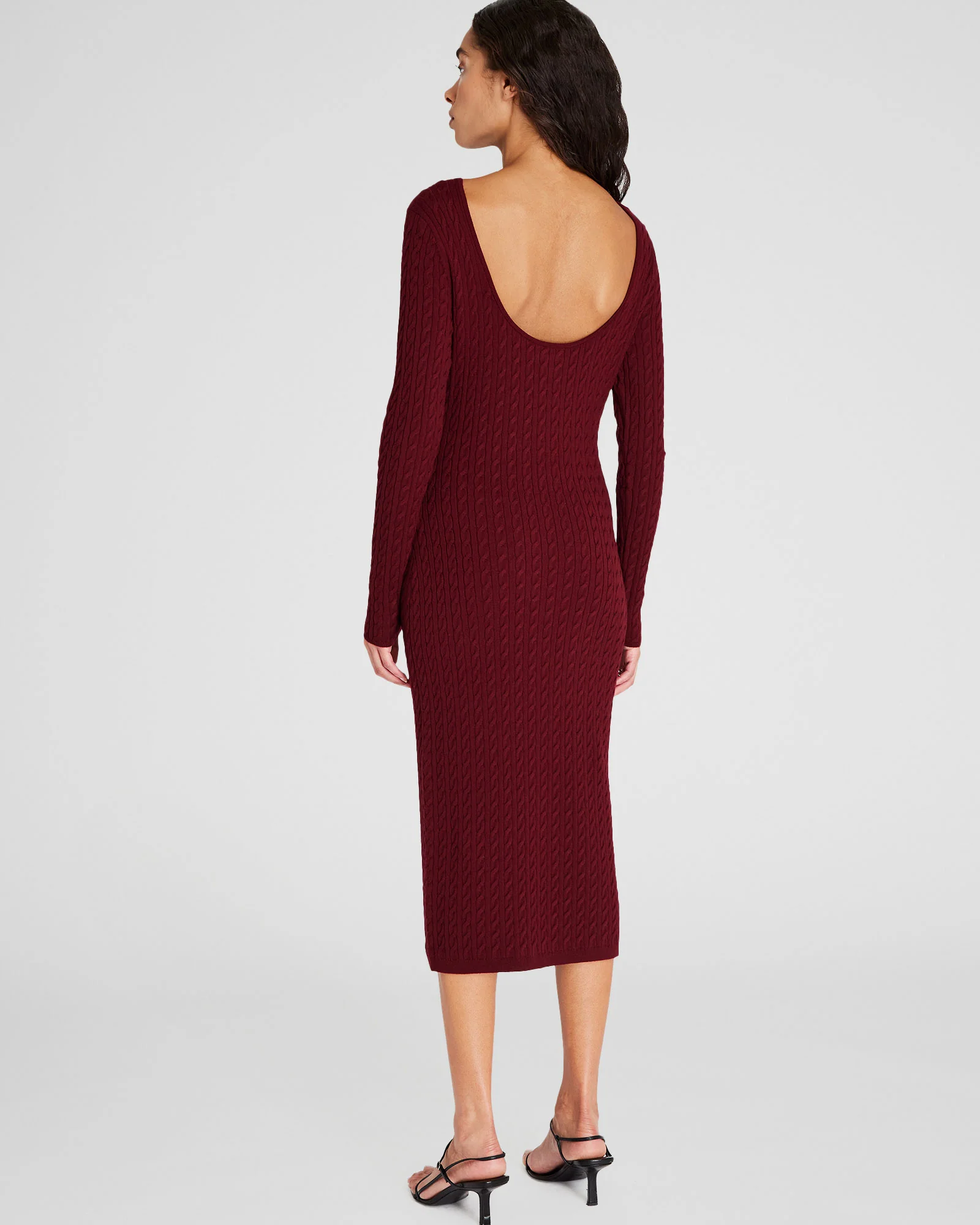 Open Back Cable-Knit Midi Dress