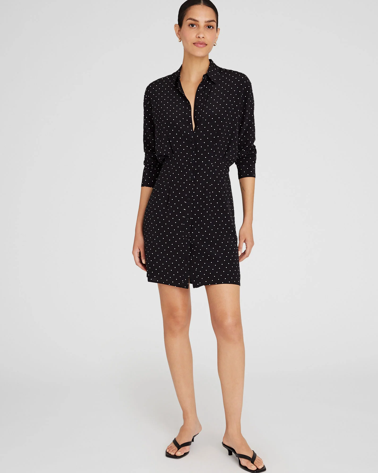 Silk Blouson Waist Shirt Dress