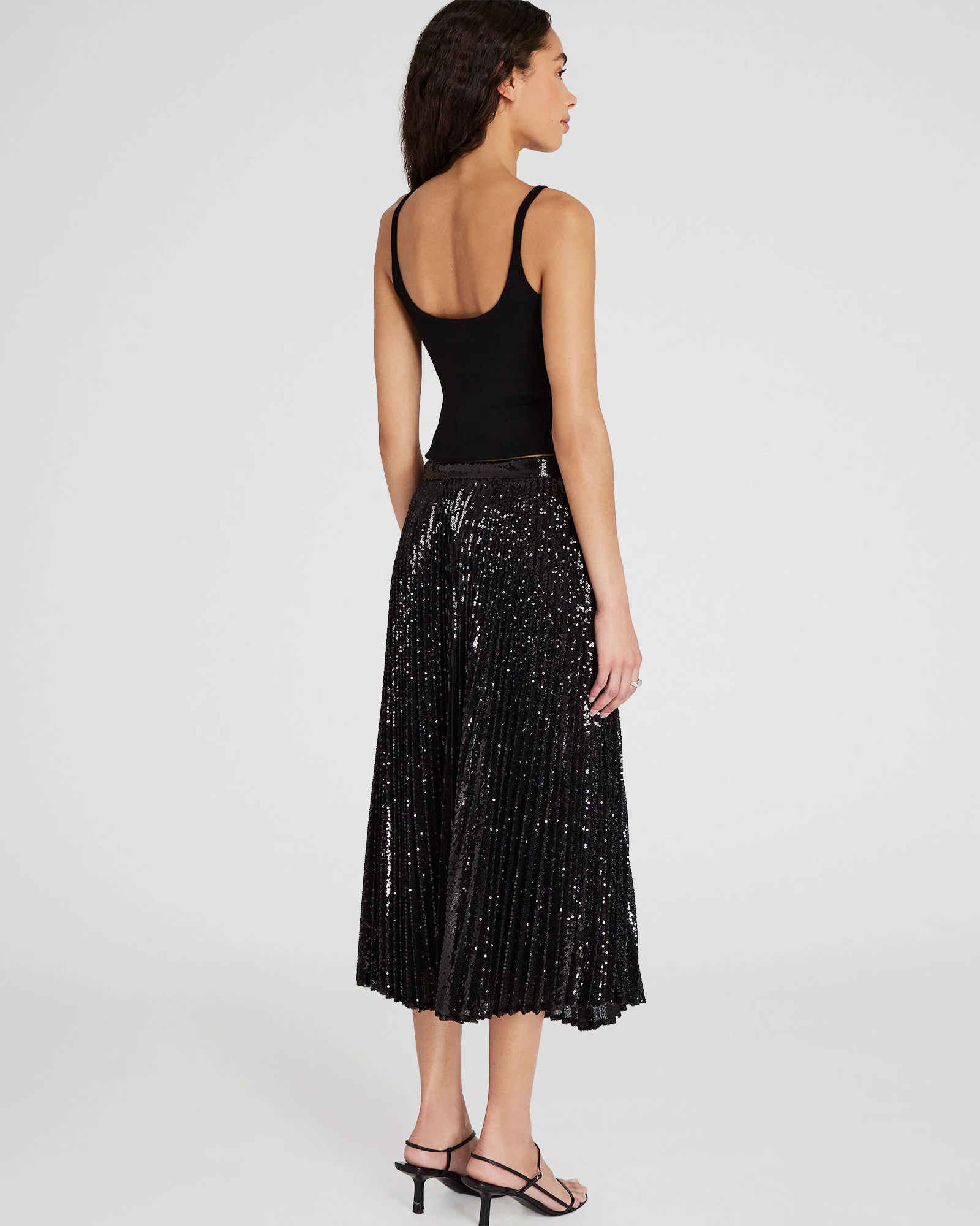 Sequin Pleated Midi Skirt