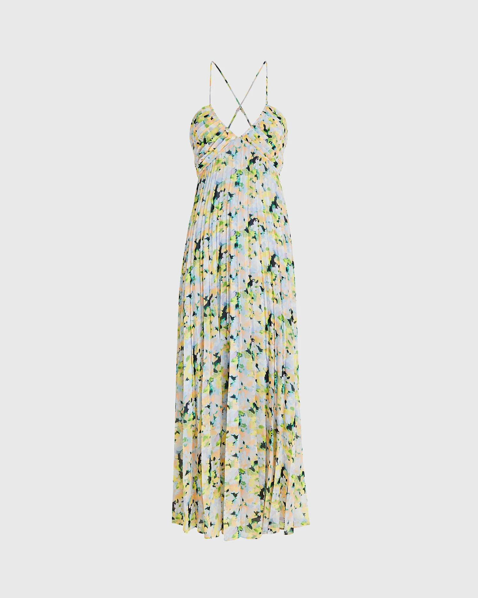 Floral Pleated Tie Back Maxi Dress