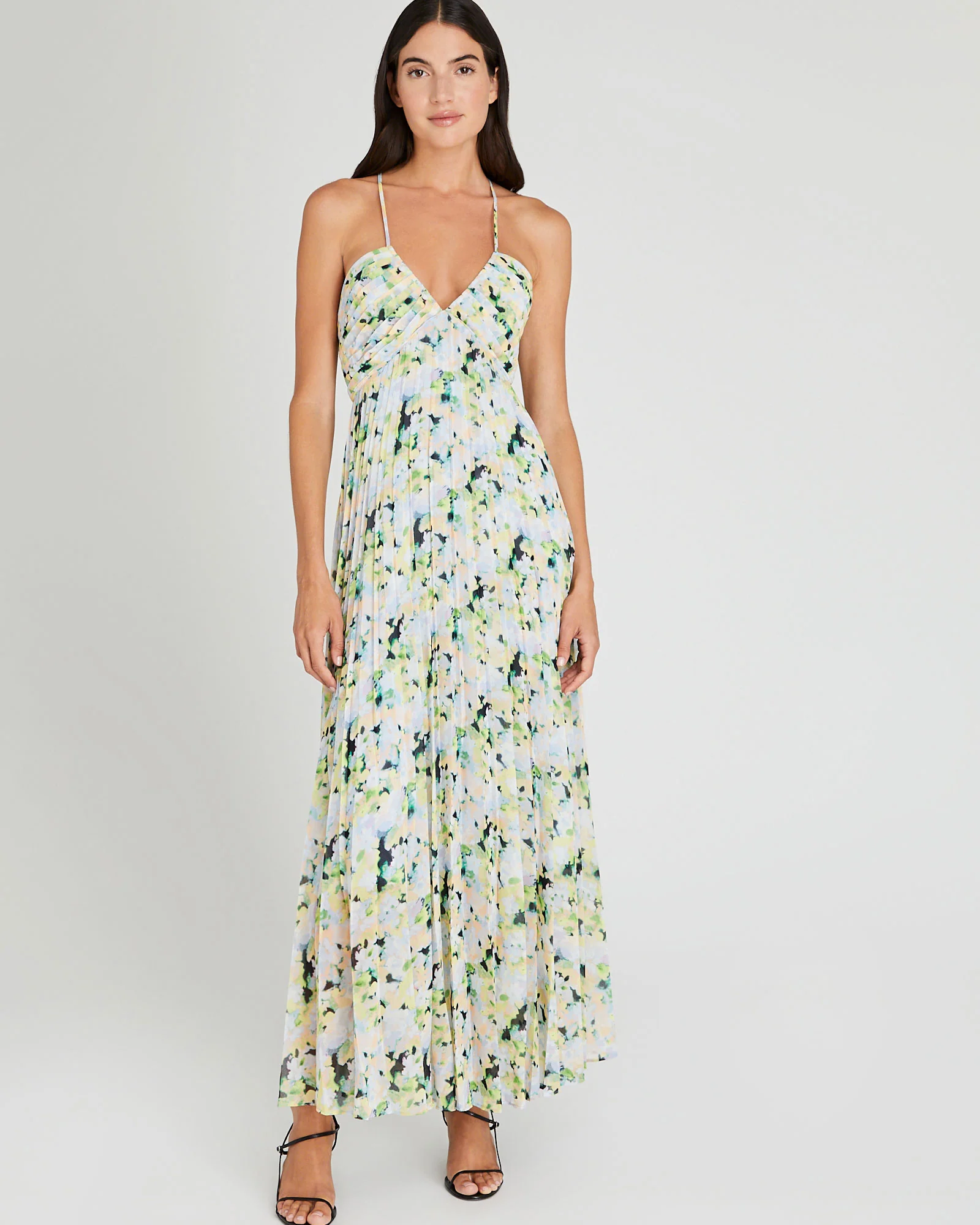 Floral Pleated Tie Back Maxi Dress