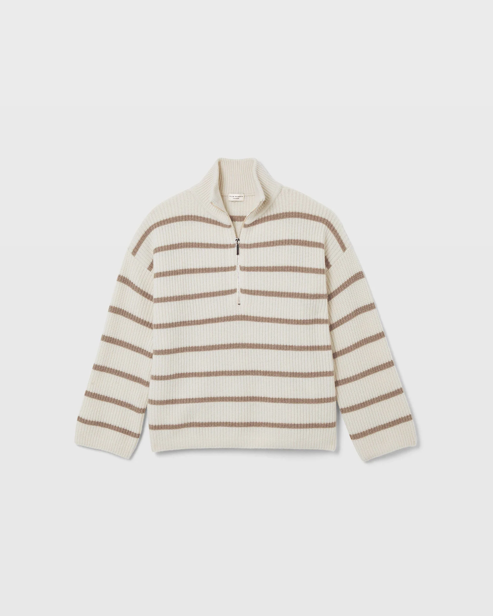 Striped Relaxed Cashmere Quarter-Zip Sweater