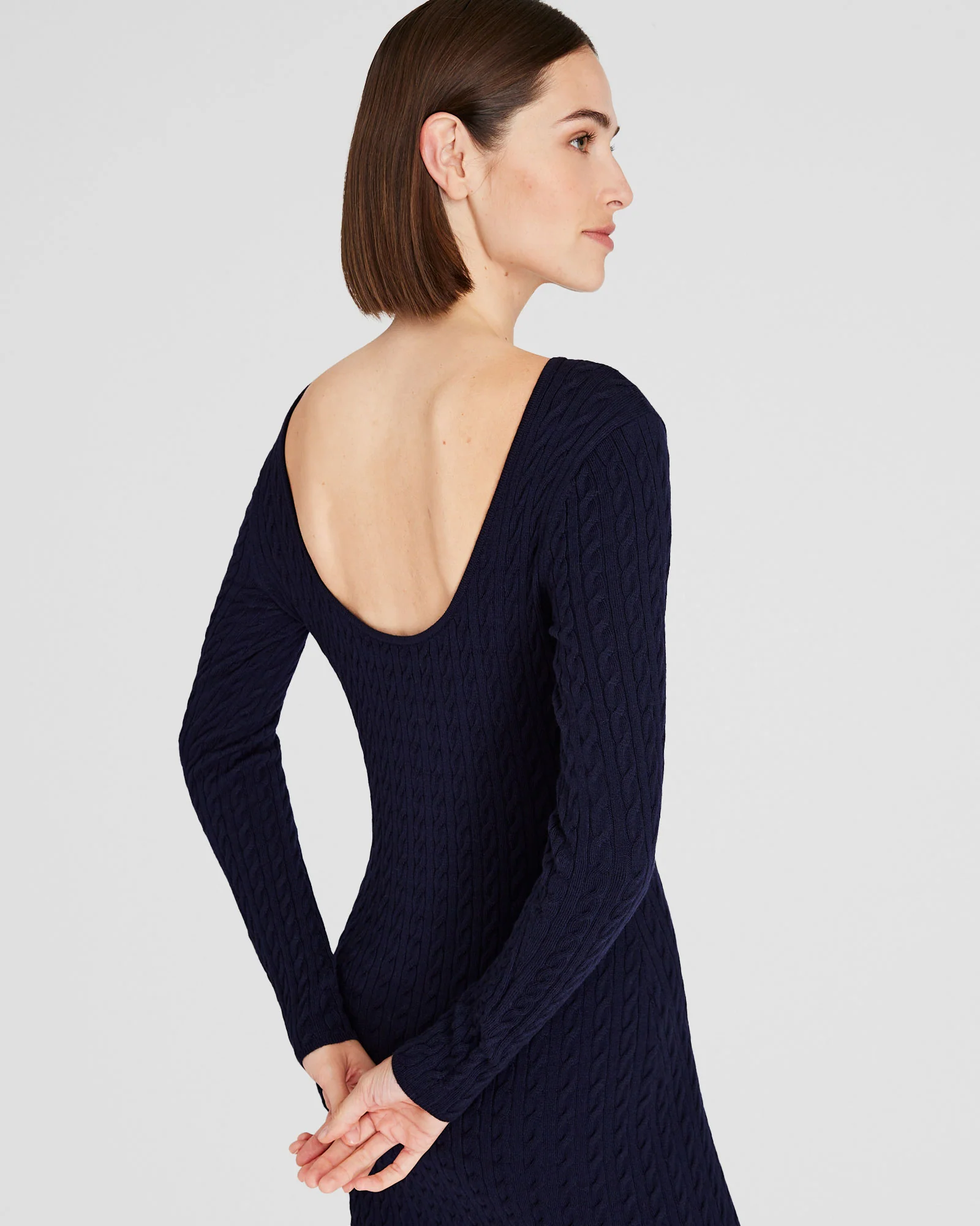 Open Back Cable-Knit Midi Dress
