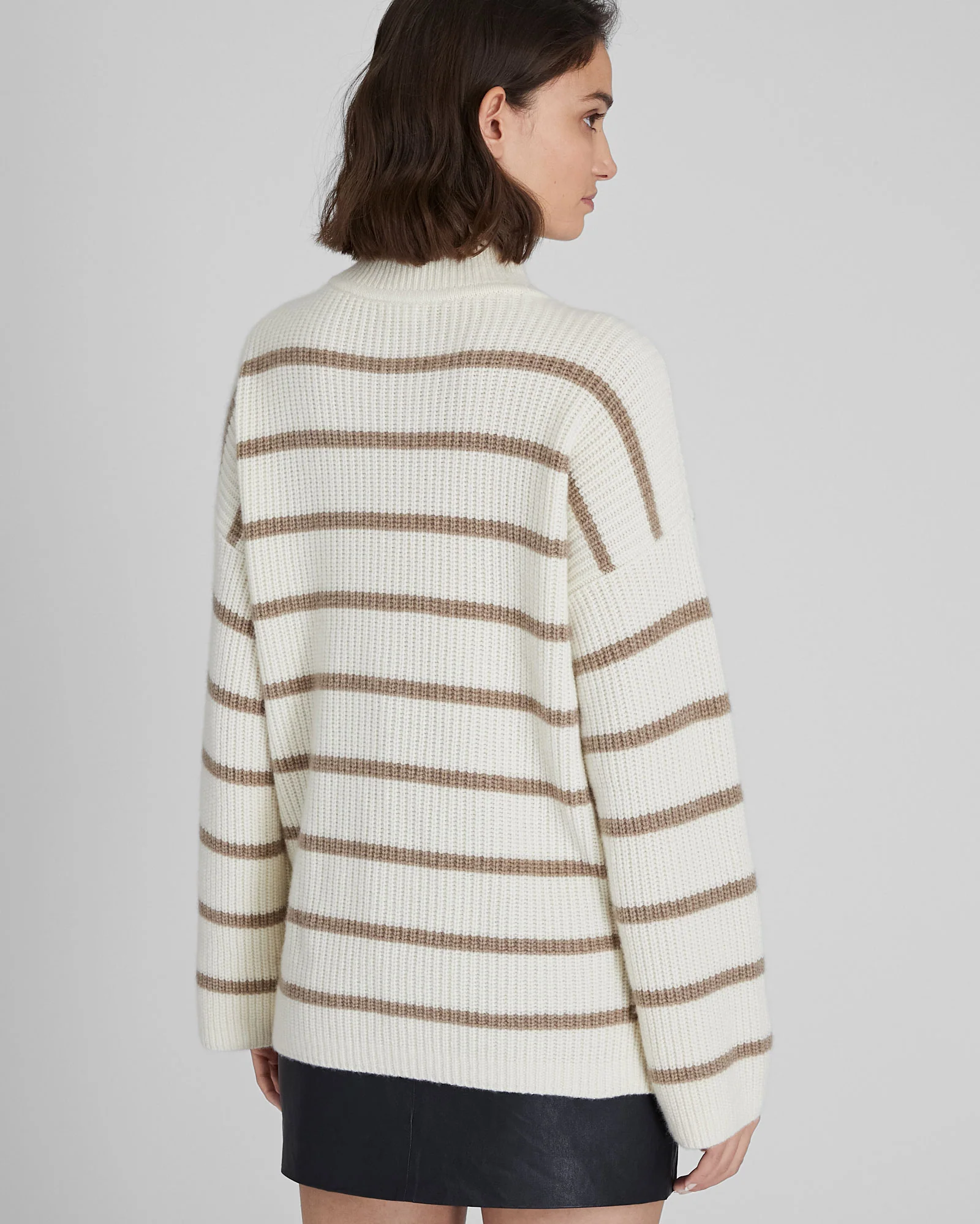 Striped Relaxed Cashmere Quarter-Zip Sweater