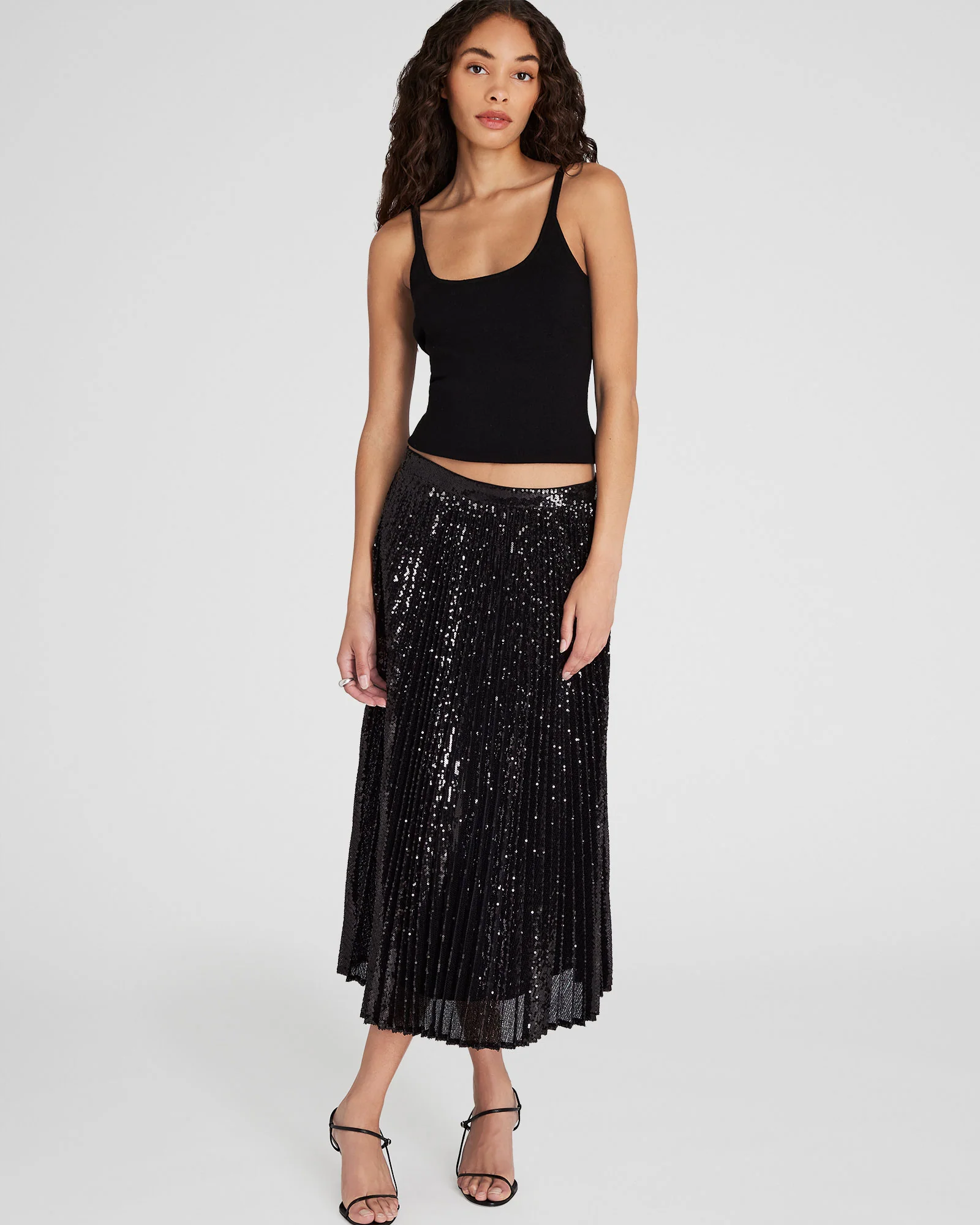Sequin Pleated Midi Skirt