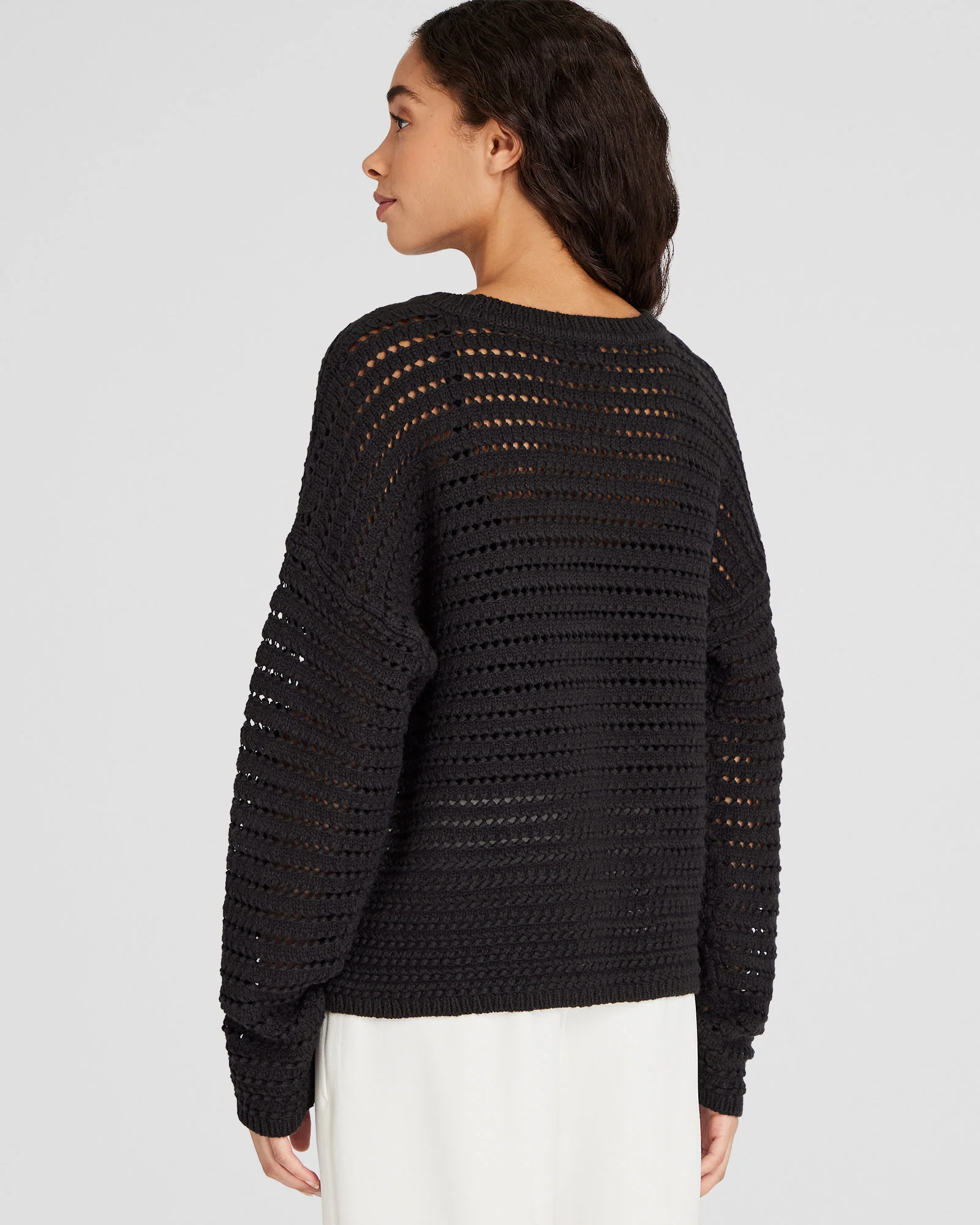 Mixed-Yarn Open-Stitch Sweater