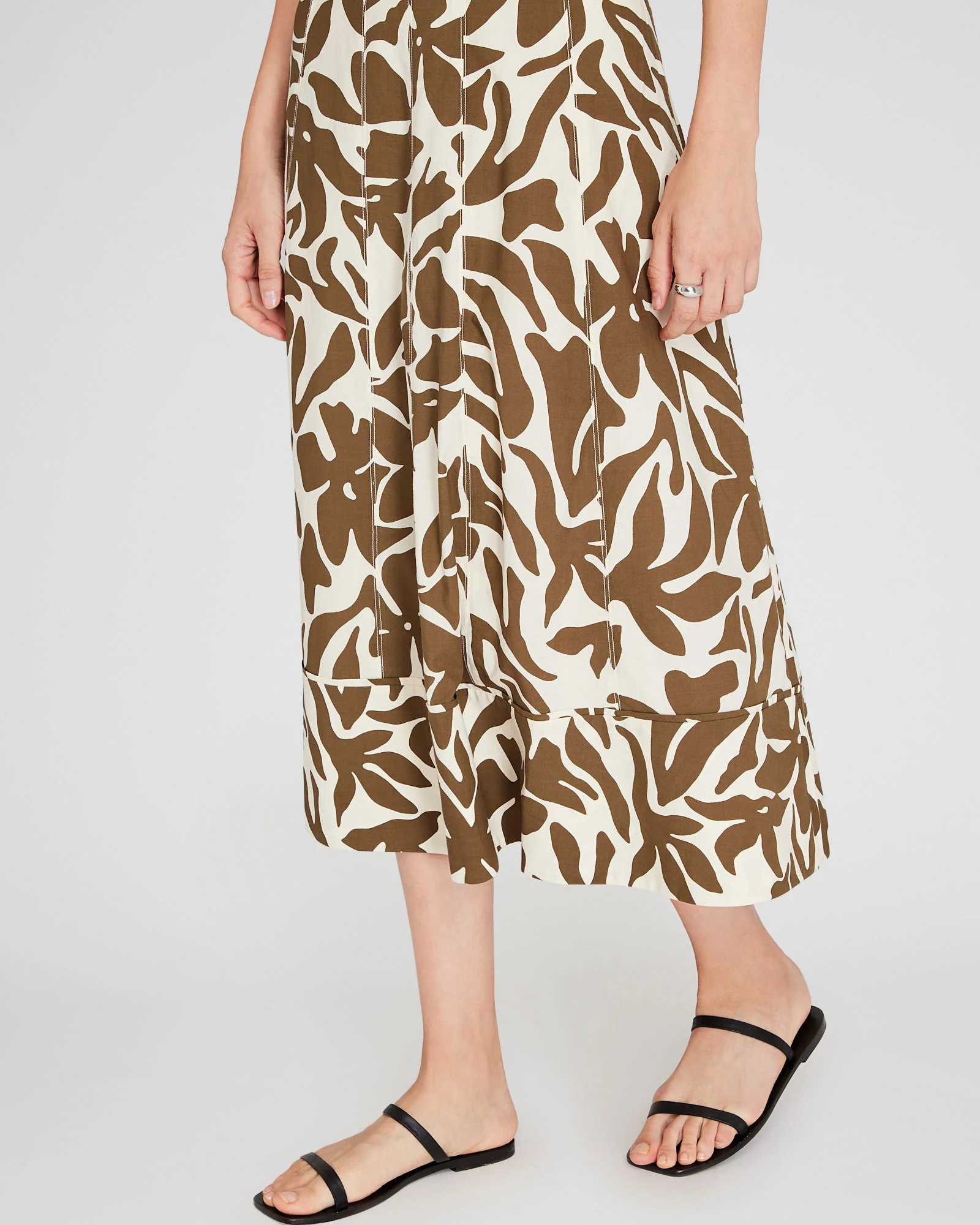 Printed Square-Neck Midi Dress