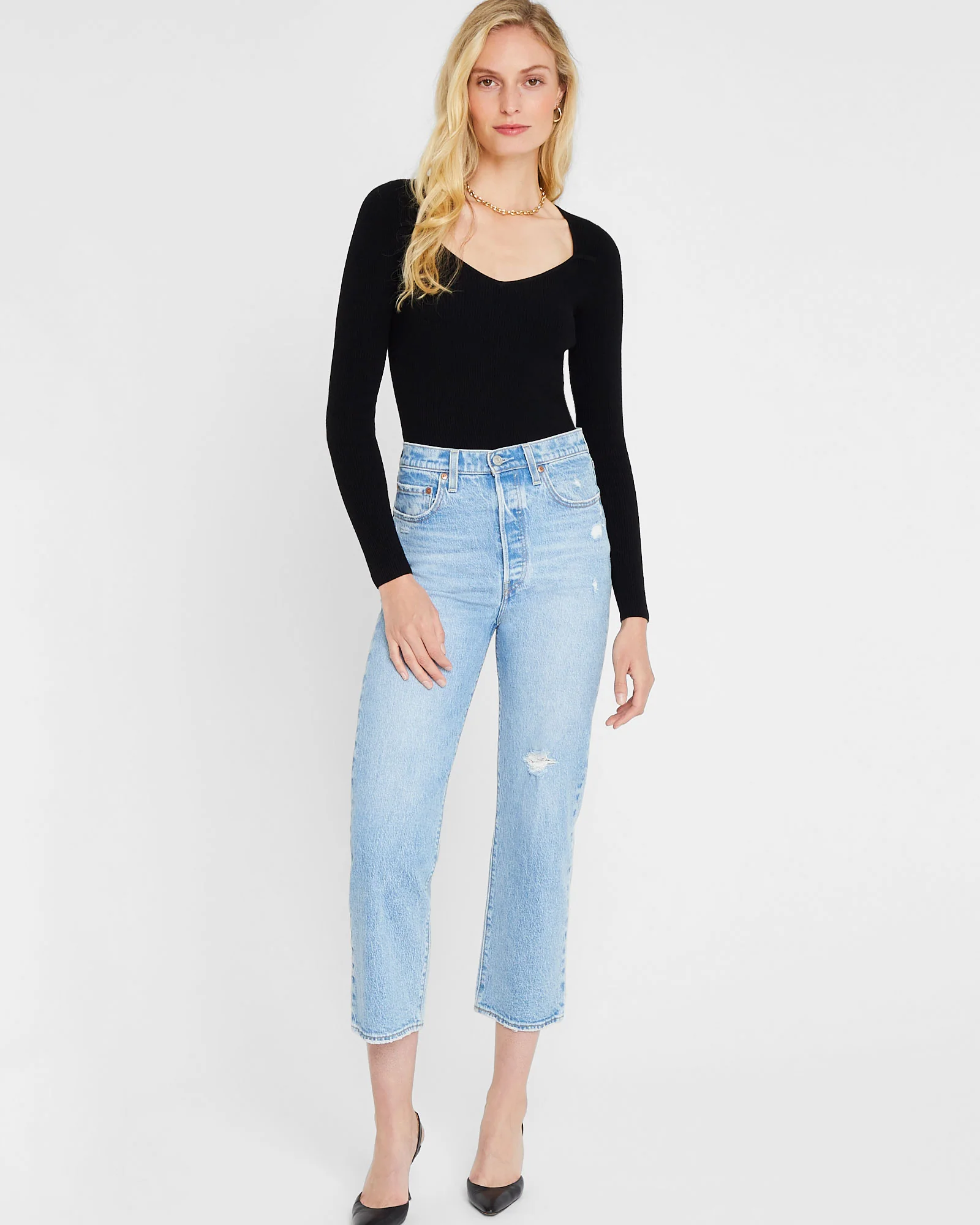 Shrug Neck Rib Sweater