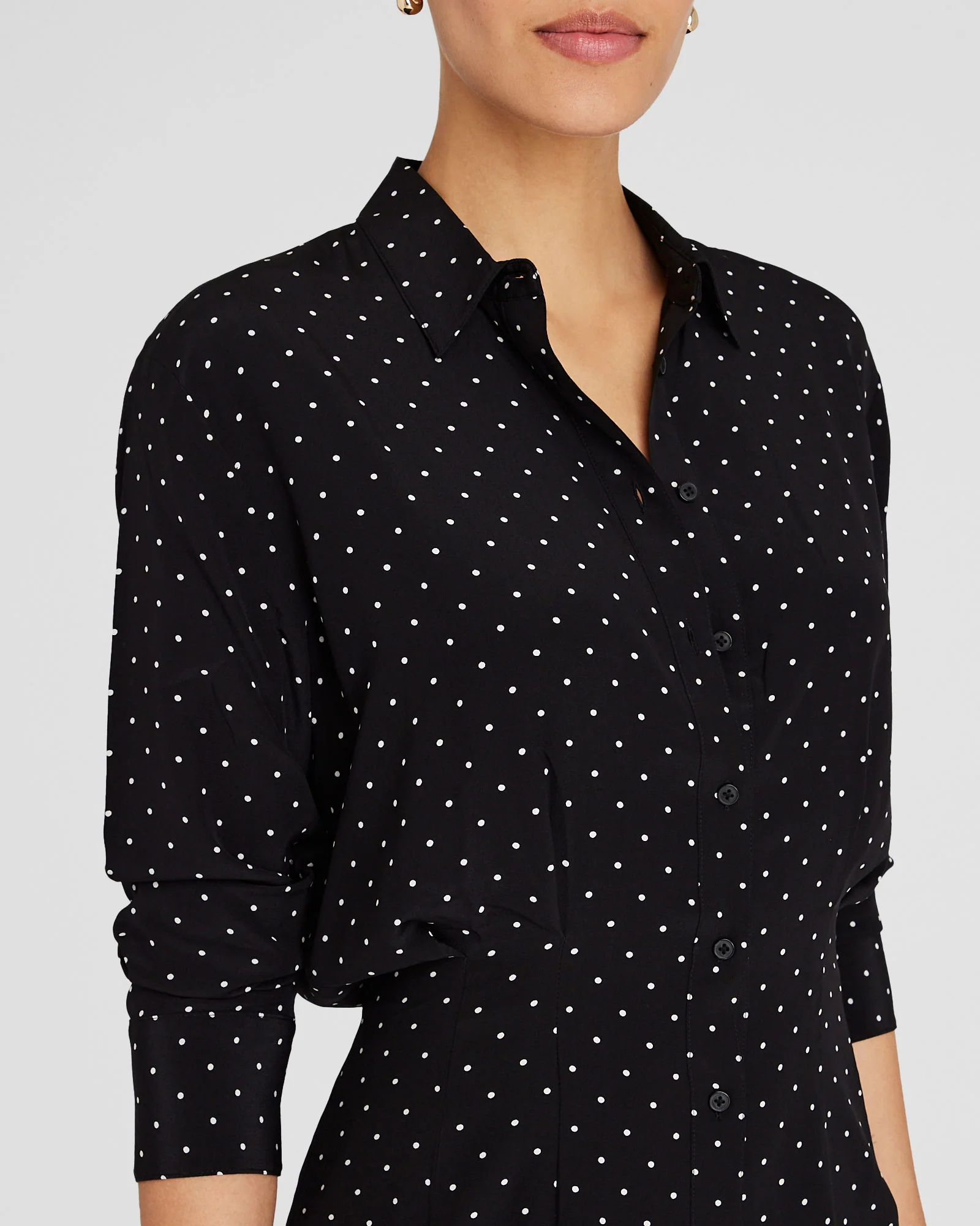 Silk Blouson Waist Shirt Dress