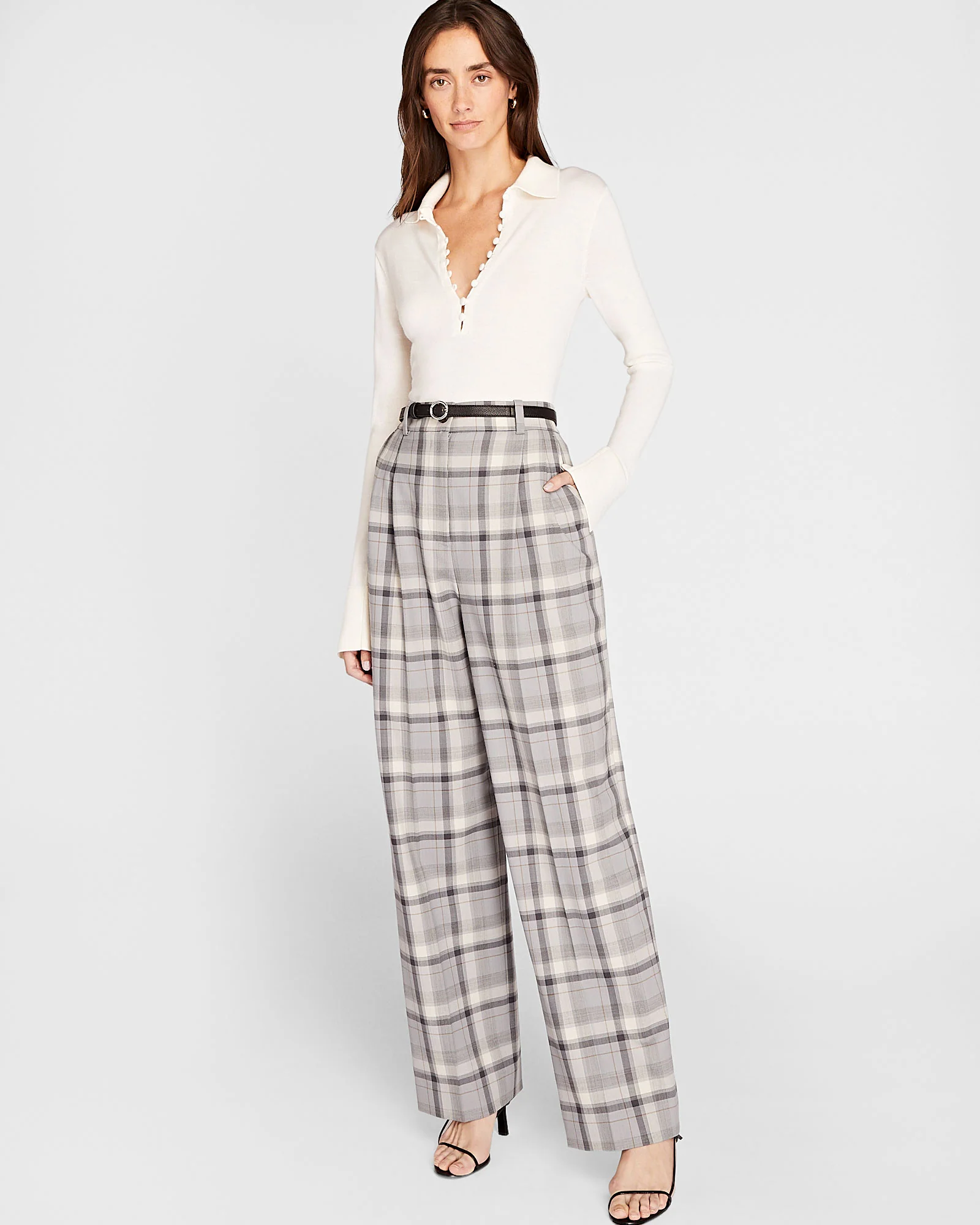 Plaid Pleat Front Trouser