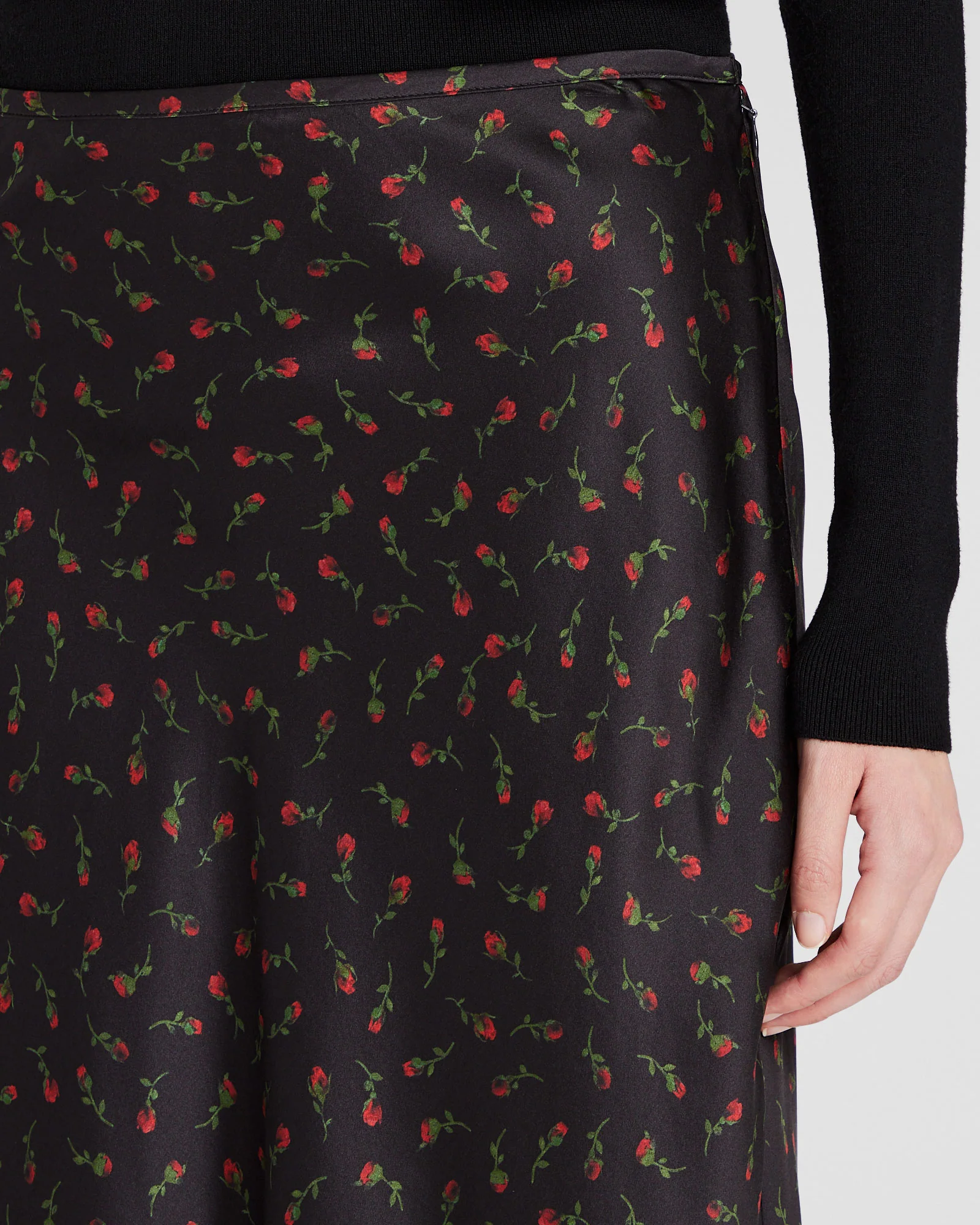 Floral Print Silk Charmeuse Midi Skirt