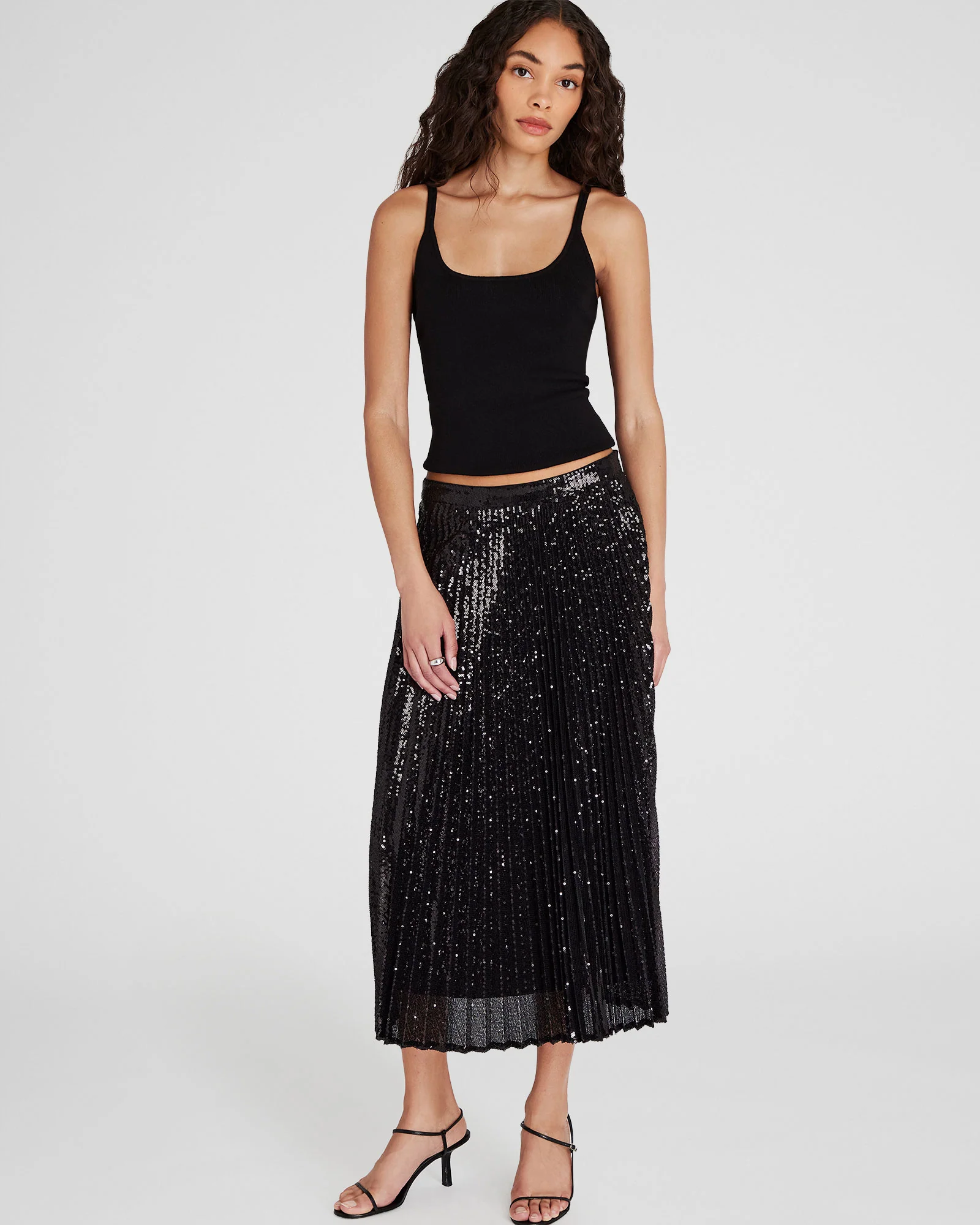 Sequin Pleated Midi Skirt