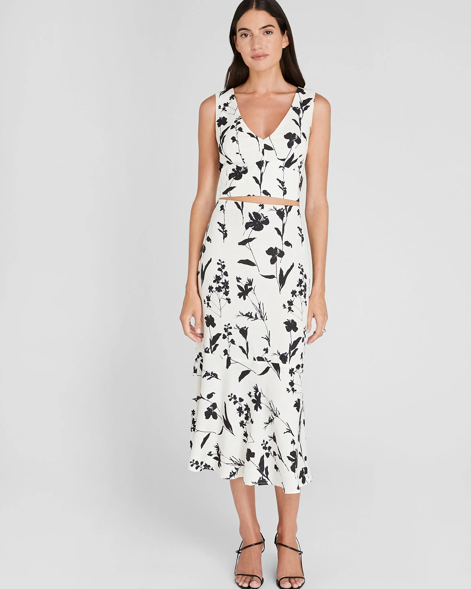 Printed Linen-Blend Midi Skirt