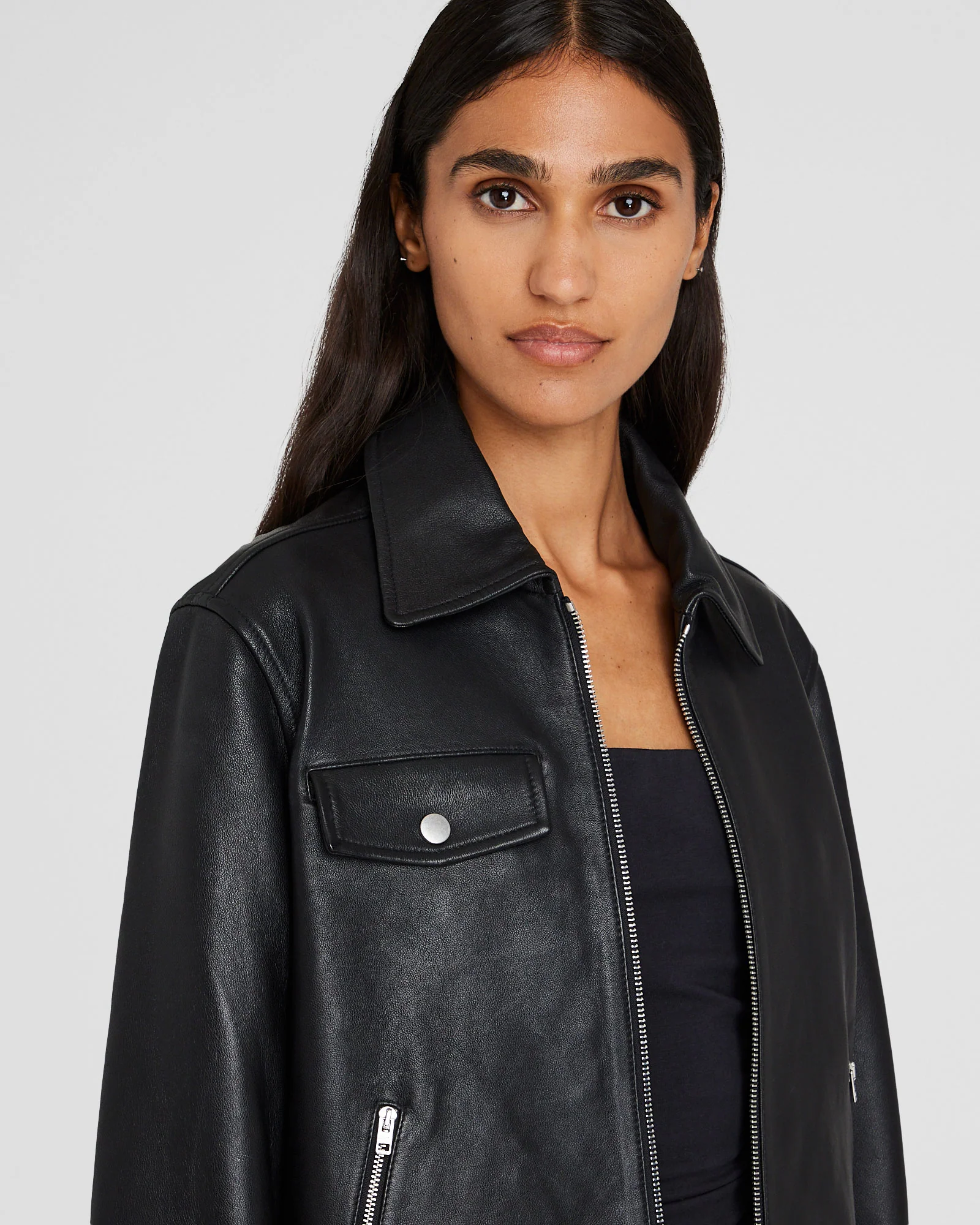 Zip-Front Leather Jacket