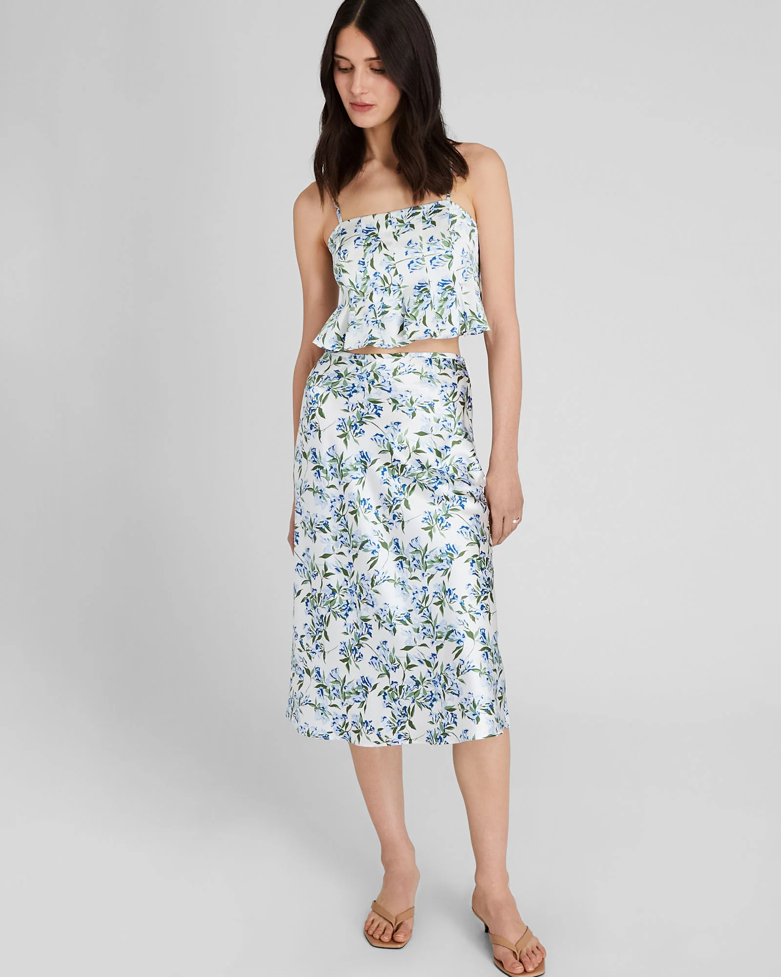 Floral Print Silk Charmeuse Midi Skirt