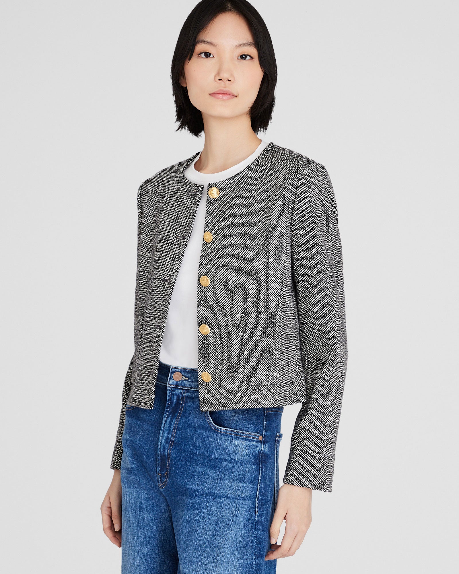 Collarless Tweed Jacket