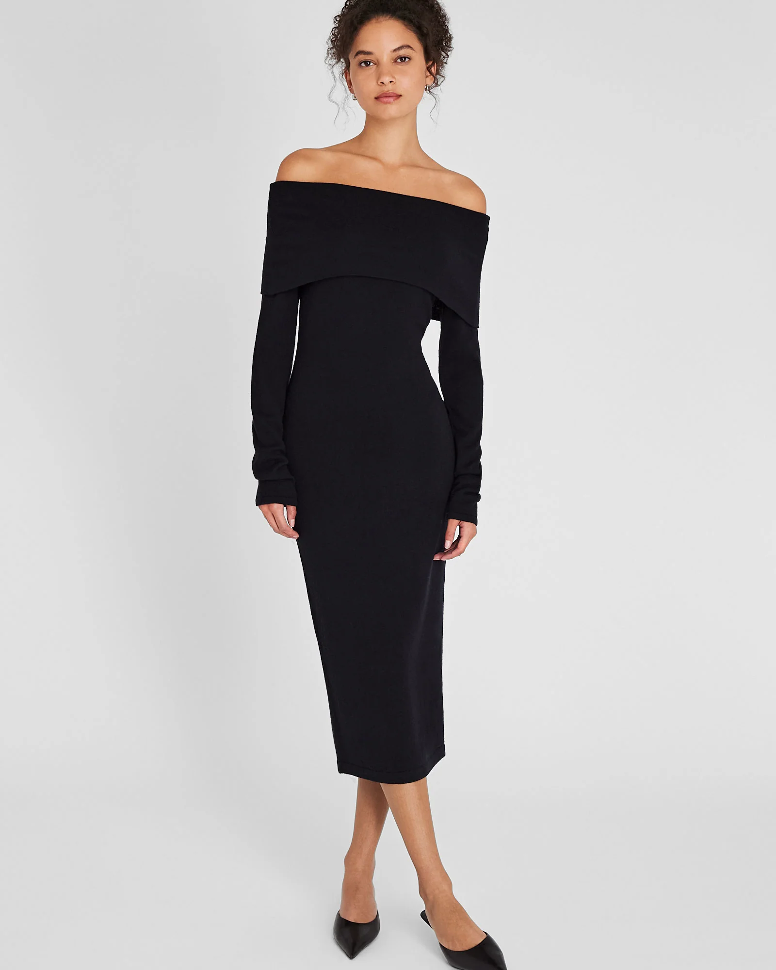 Off-The-Shoulder Cashmere Midi Dress