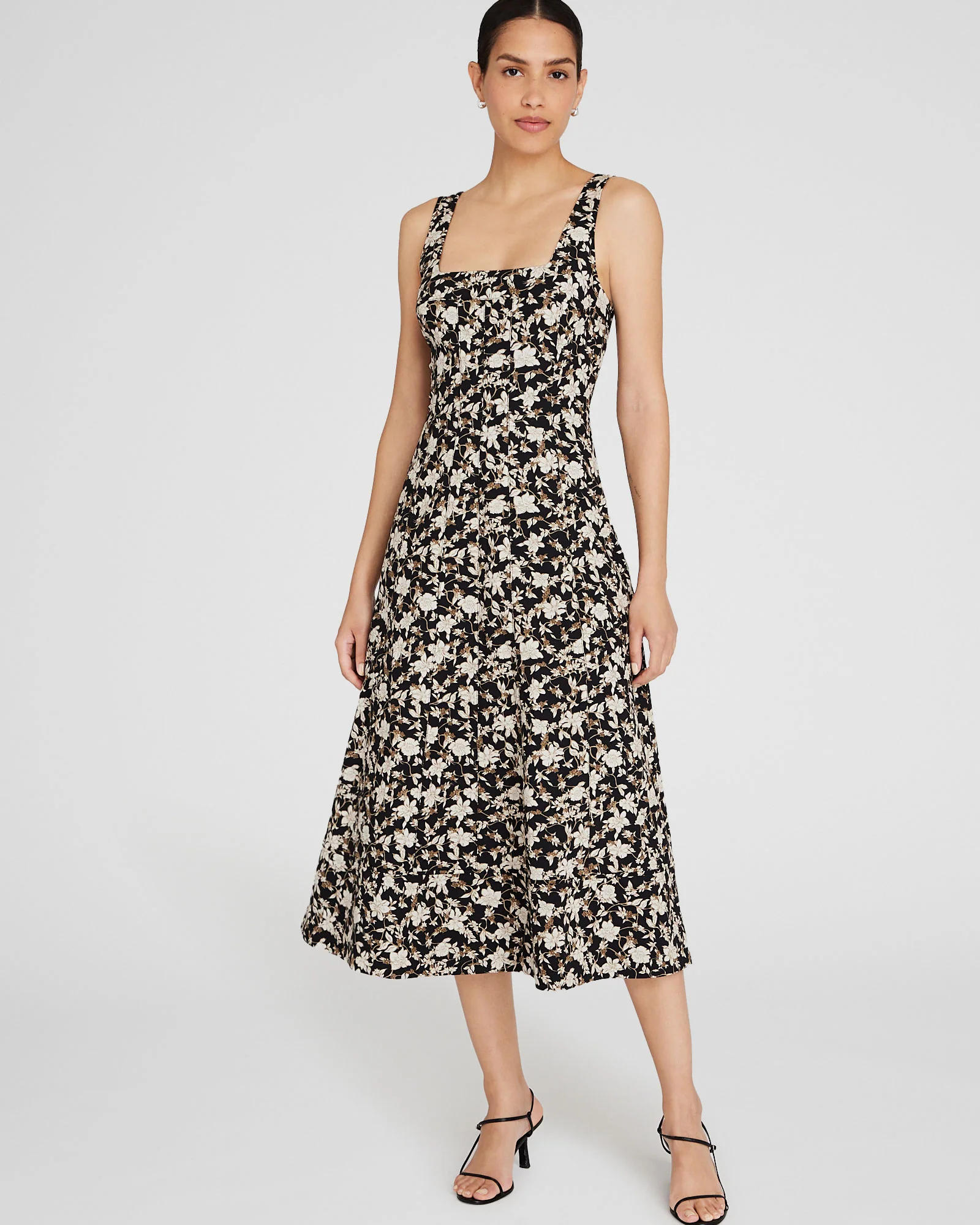 Printed Square-Neck Midi Dress