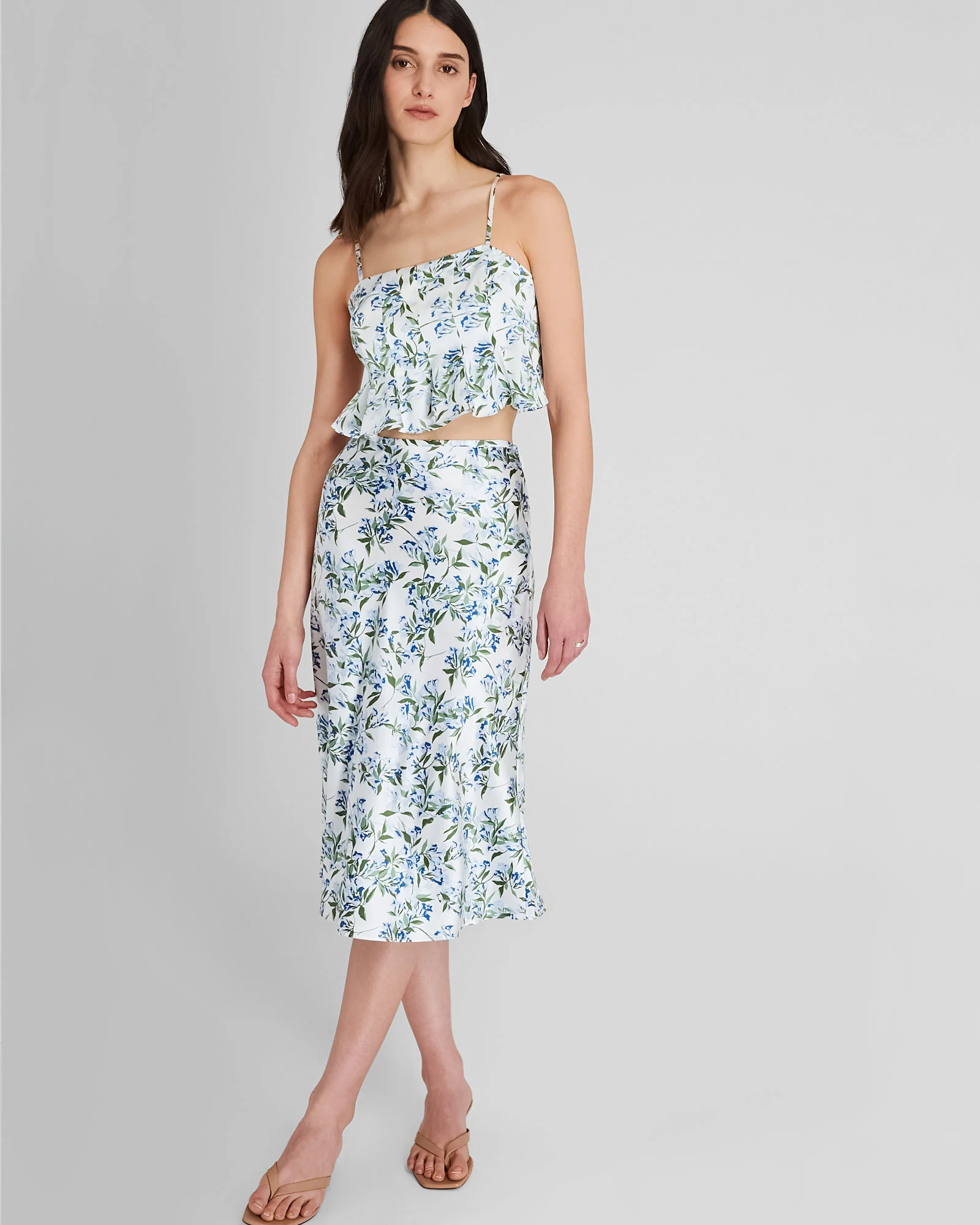 Silk Charmeuse Cropped Flounce Tank