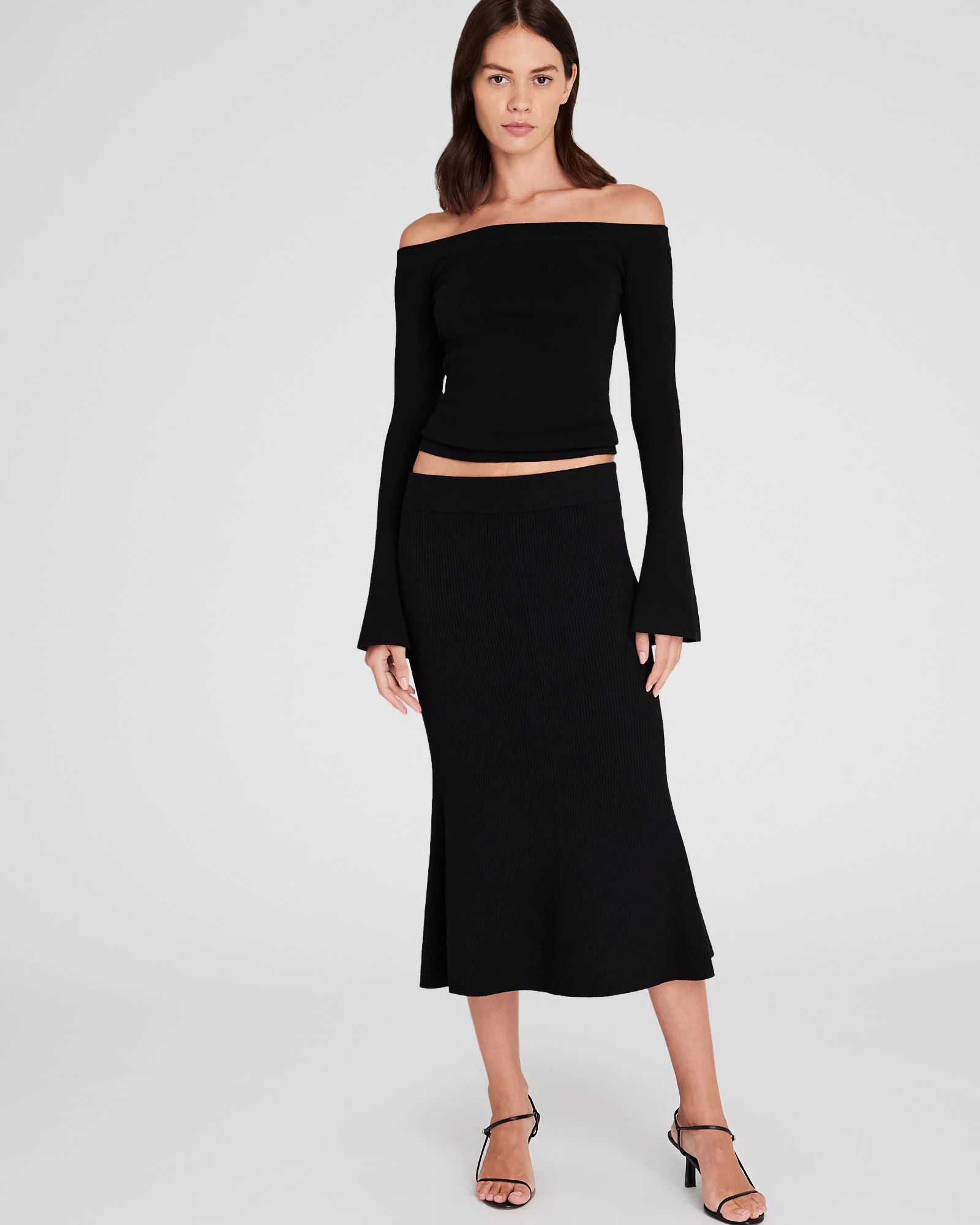 Fluted Knit Midi Skirt