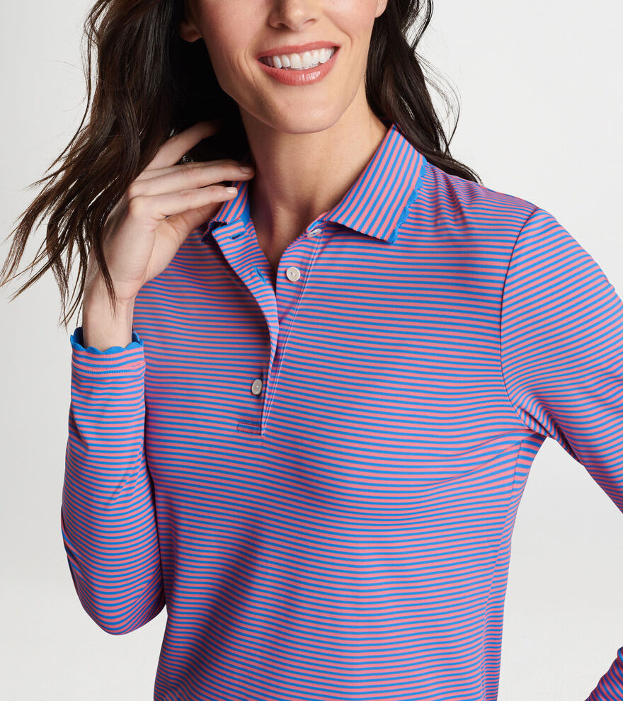 Vista Stripe Opal Long Sleeve Stretch Jersey Polo