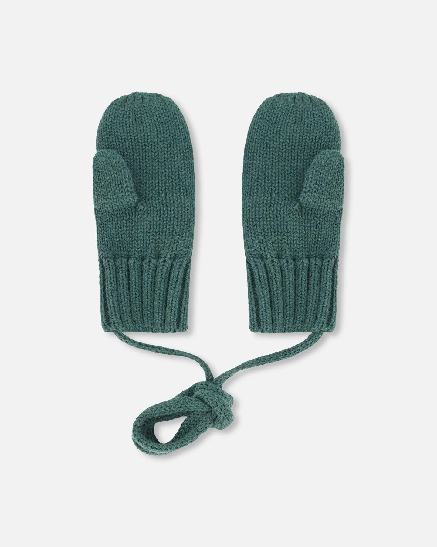 Baby Knit Mittens With String Forest Green