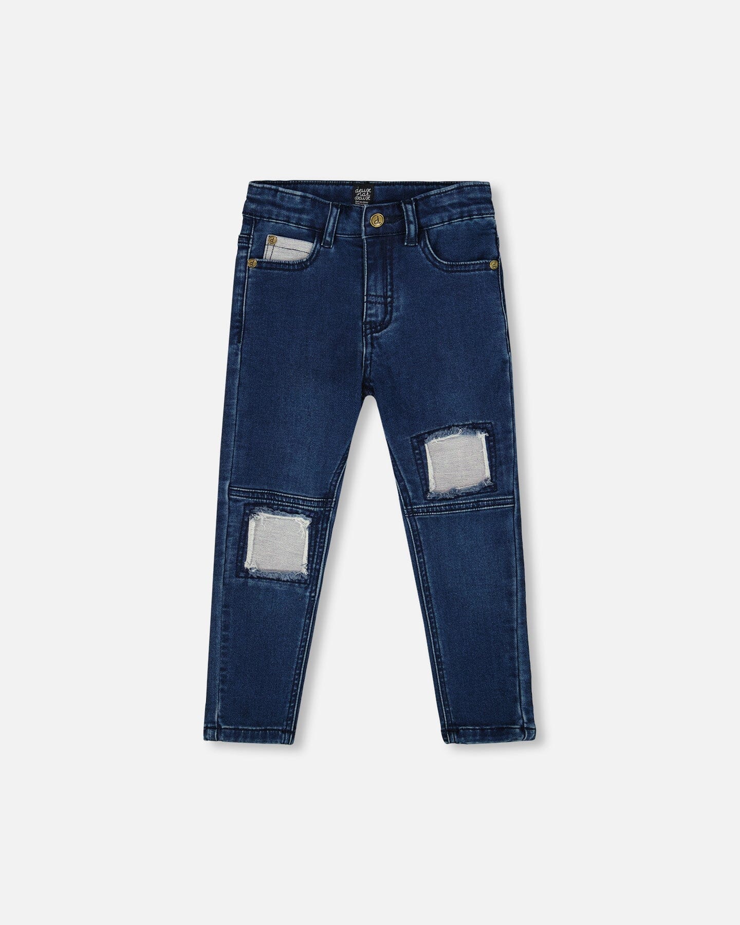 French Terry Blue Denim Pants With Contrasting Patch