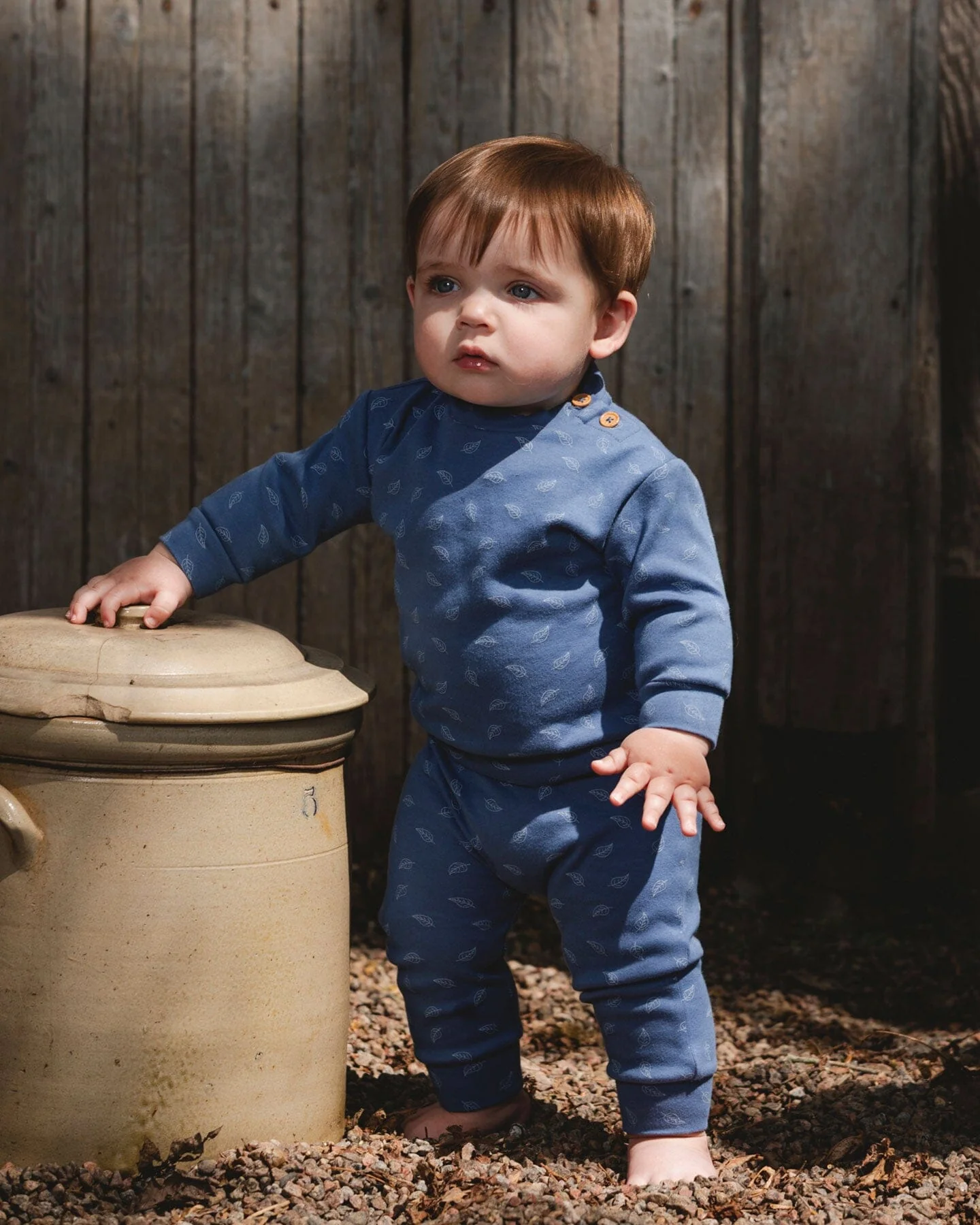 Organic Cotton Pant And Top Set Blue Leaf Print