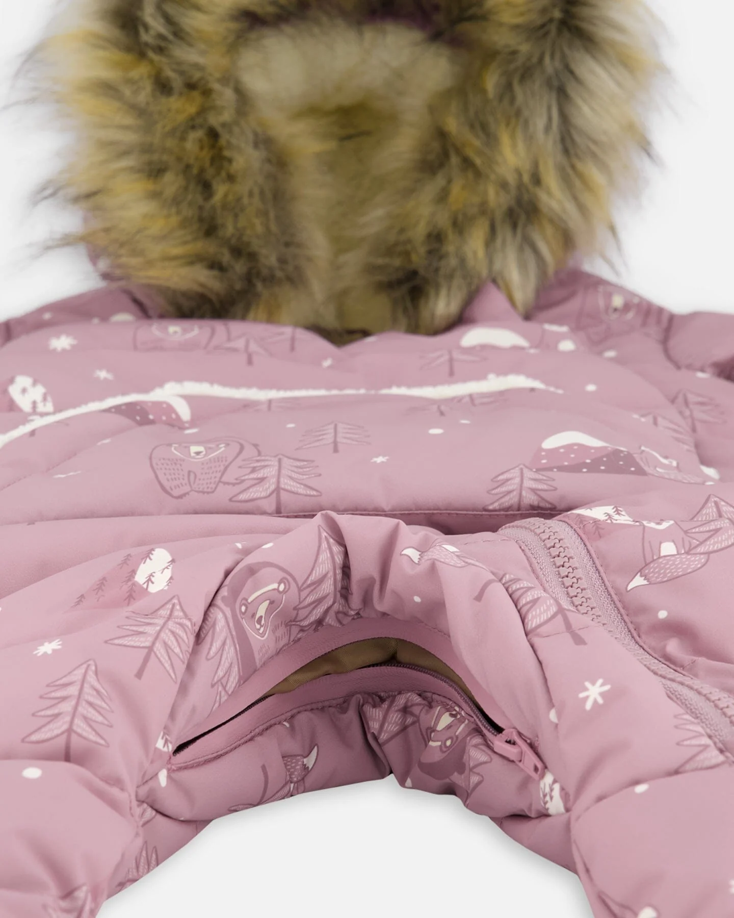 One-Piece Baby Snug Snowsuit Designed For Car Seat Purple Bear Print
