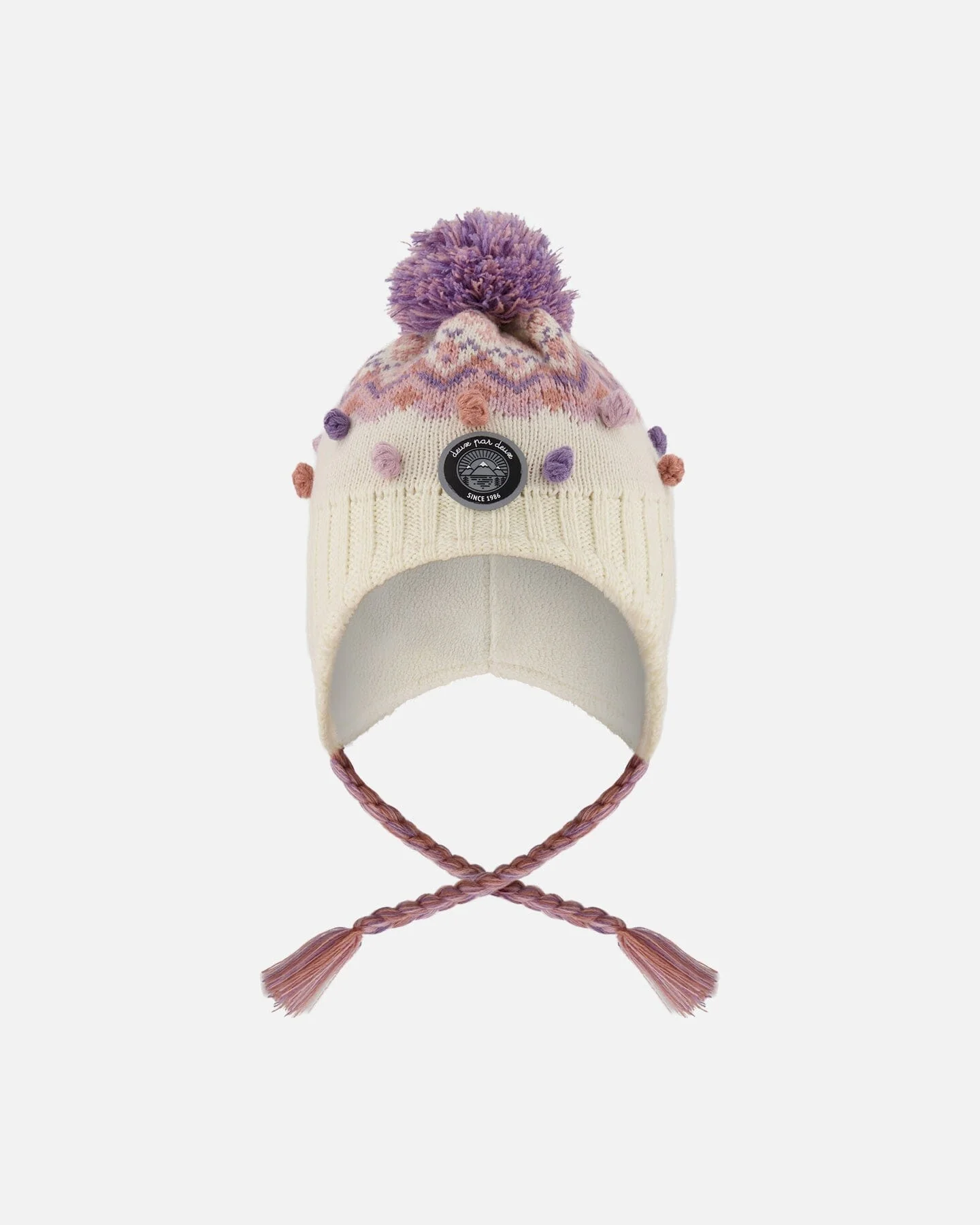 Lined Peruvian Knit Pompom Hat Off-White And Lilac