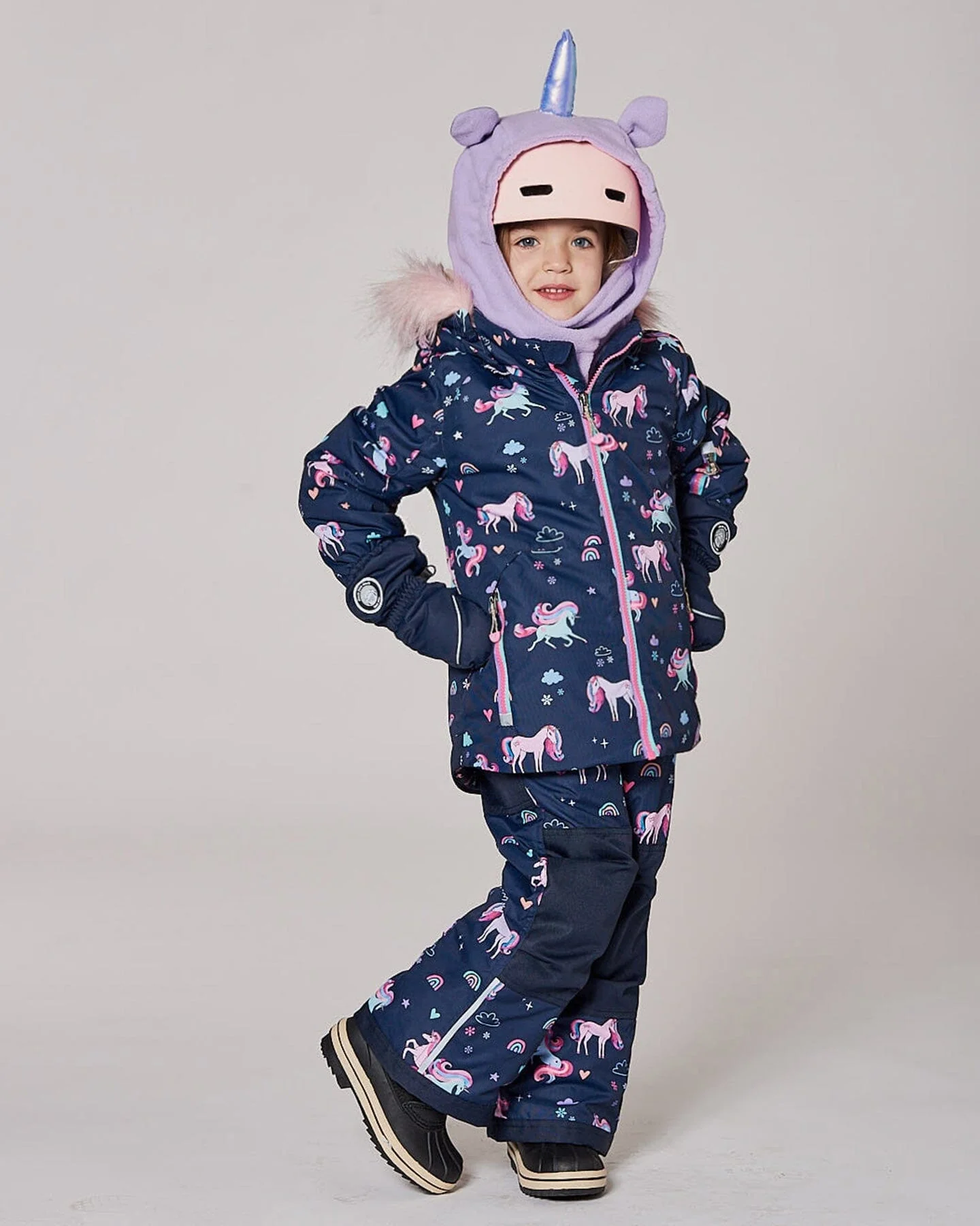 Two-Piece Play Snowsuit Navy Unicorn Print