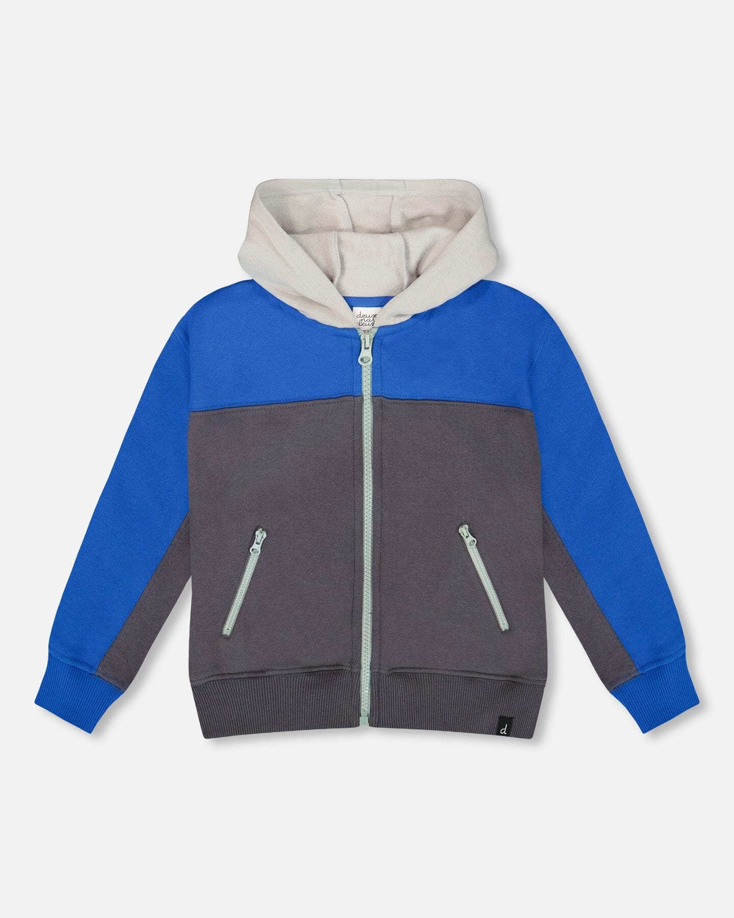 Color Blocked Zip Front Fleece Hoodie Dark Gray