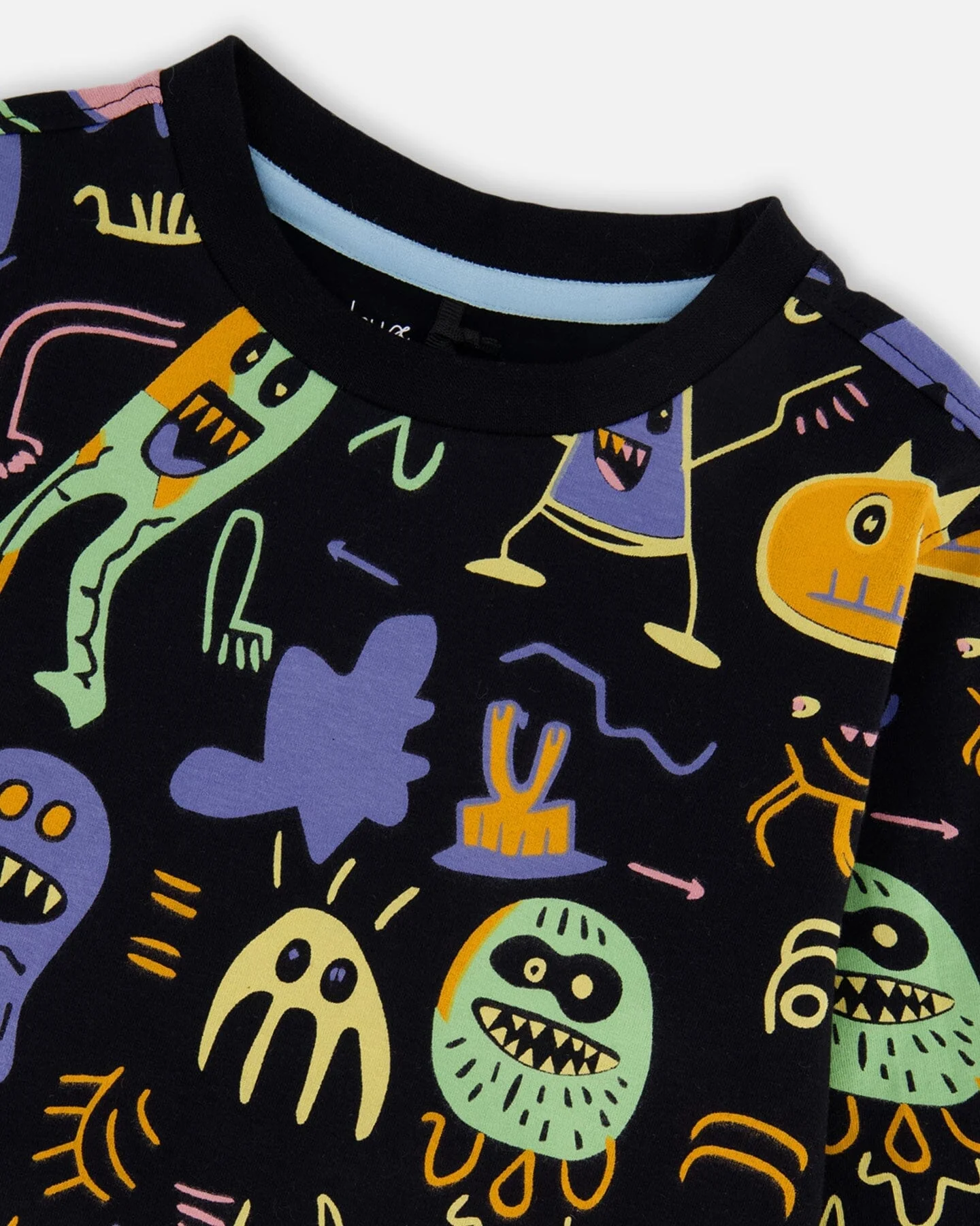 Long Sleeve Organic Cotton Allover Monsters Print Tee