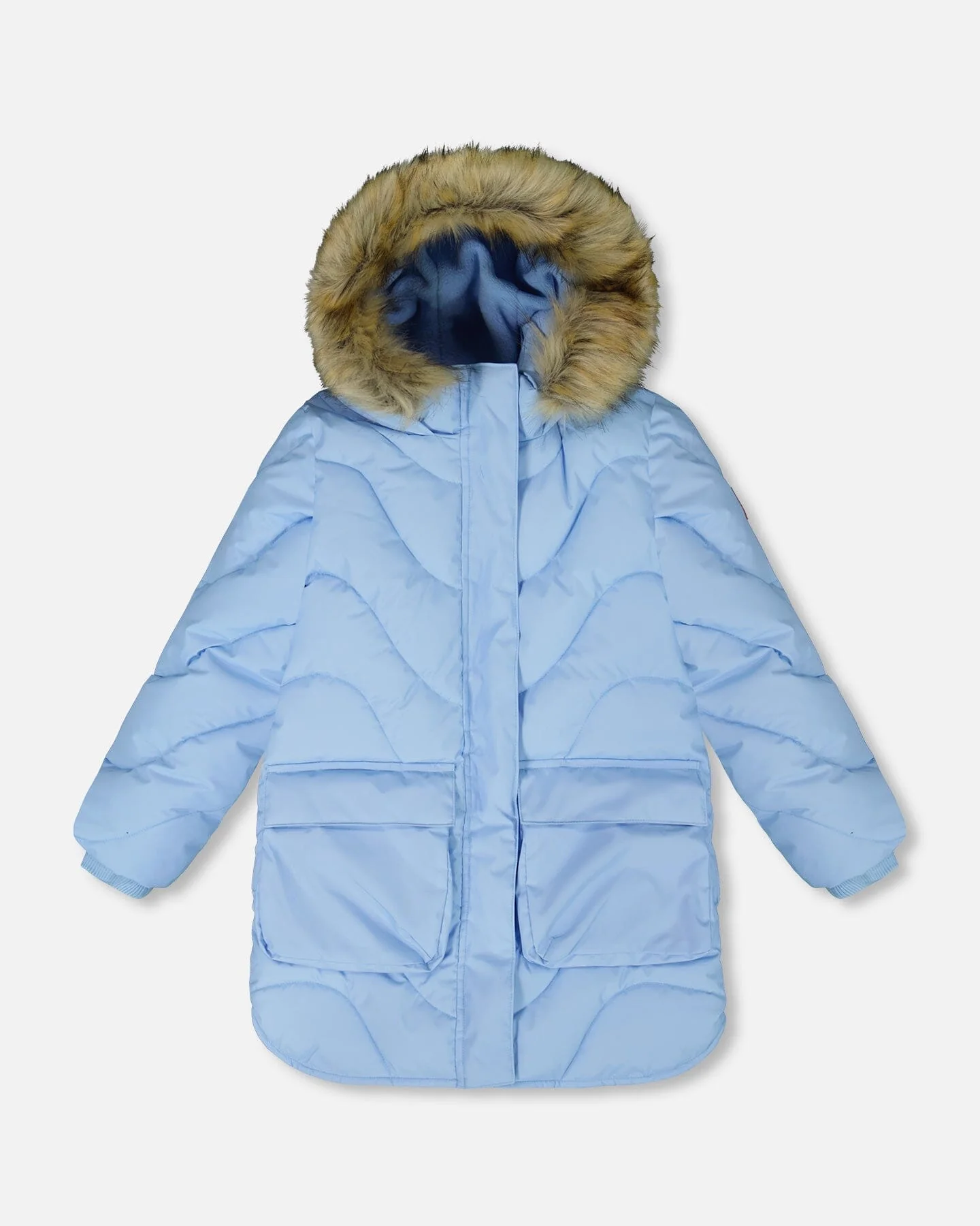 Long Wavy Quilt Puffy Winter Coat Powder Blue