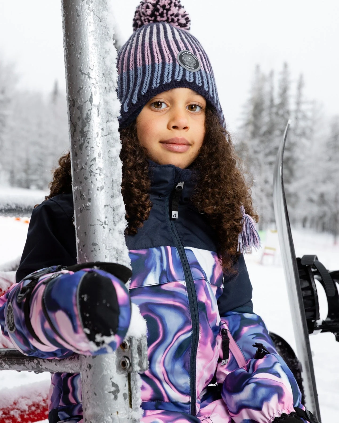 Lined Peruvian Knit Pompom Hat Black And Purple