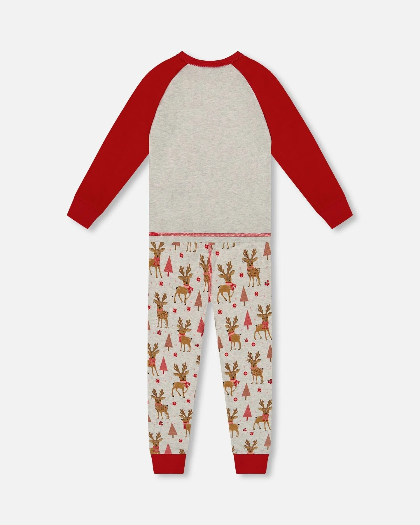 Organic Cotton Two-Piece Pajamas Beige Girly Reindeer Print