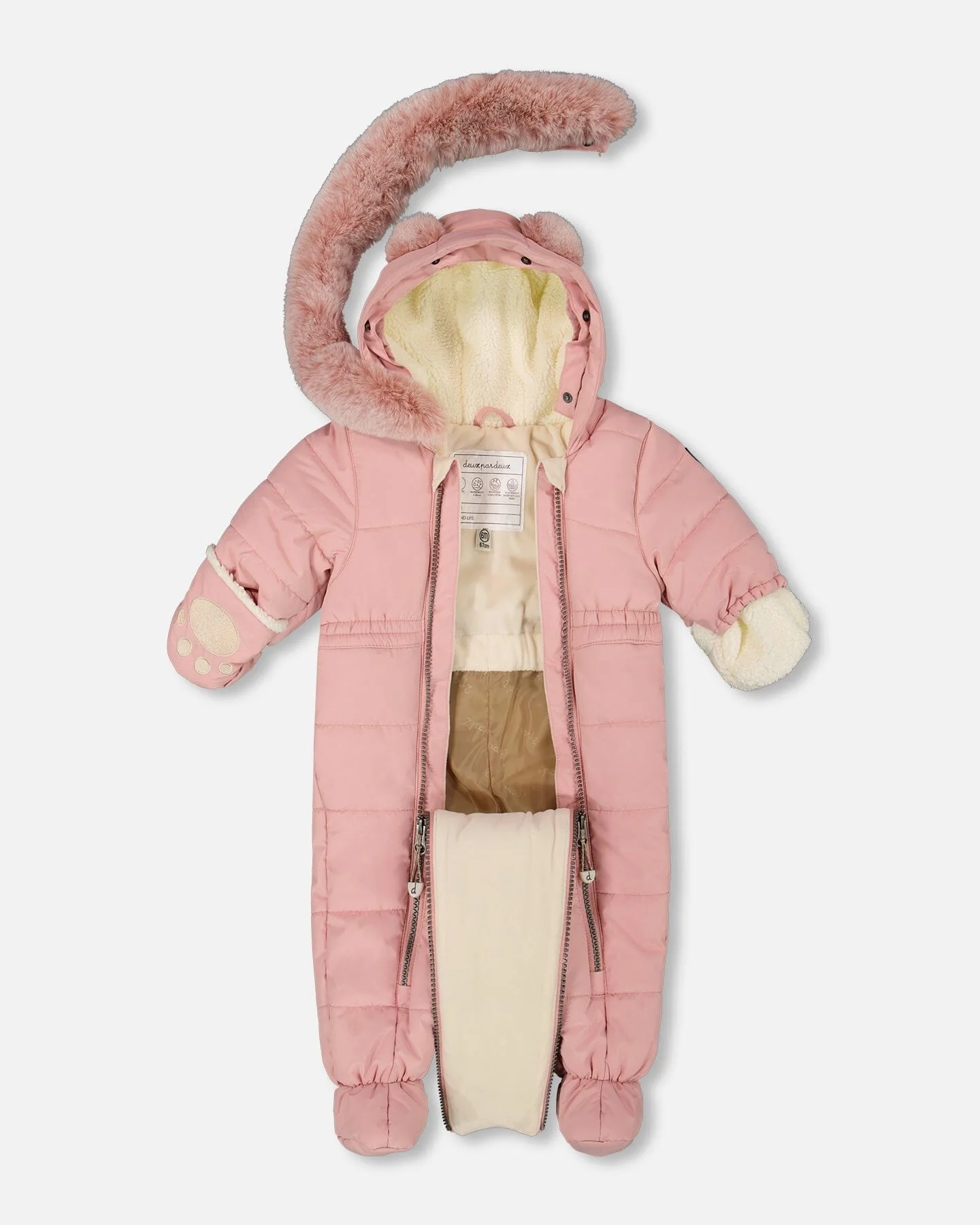 One-Piece Baby Layette Snowsuit Designed For Car Seat Dusty Pink