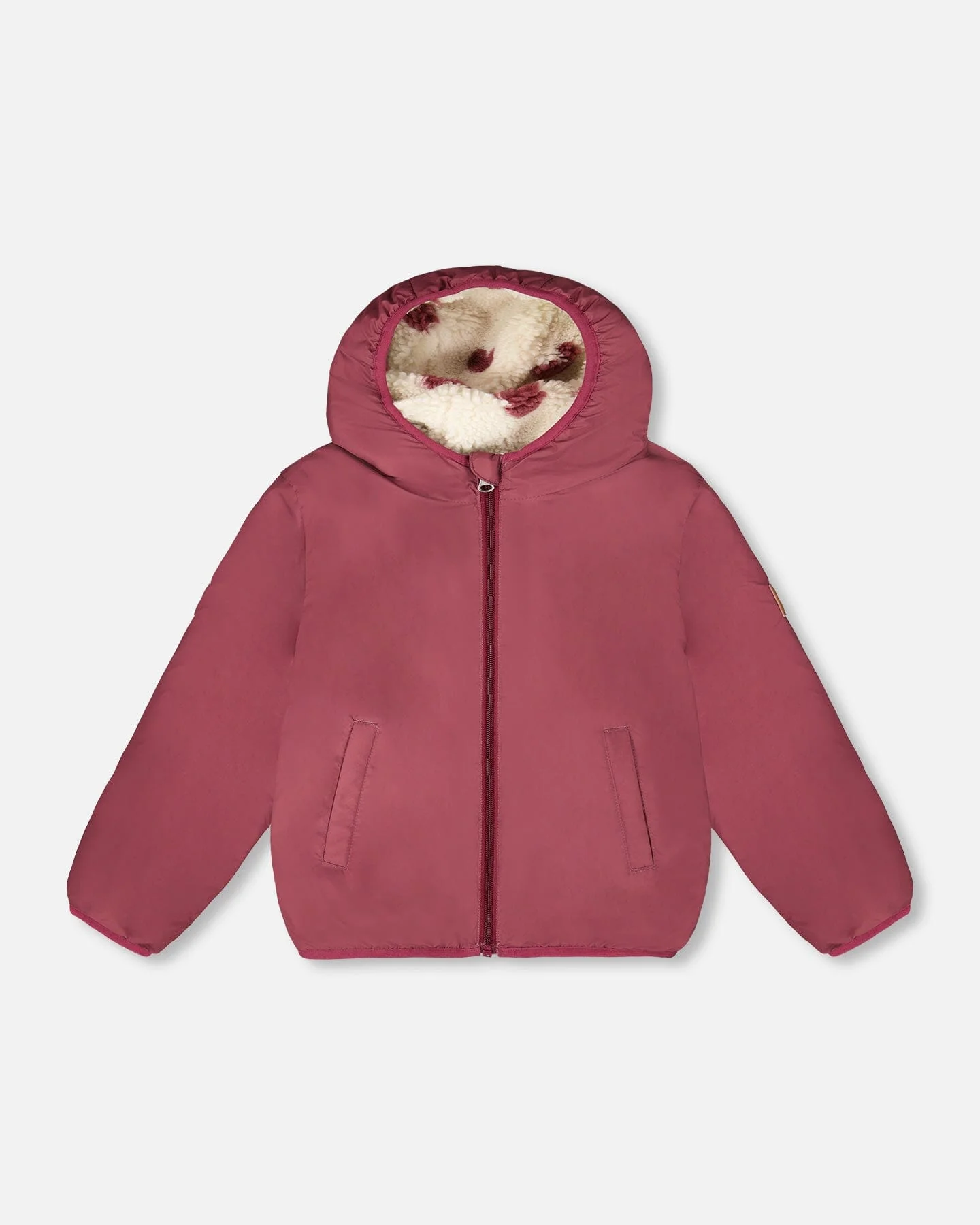 Reversible Mid-Season Sherpa Jacket Burgundy Heart
